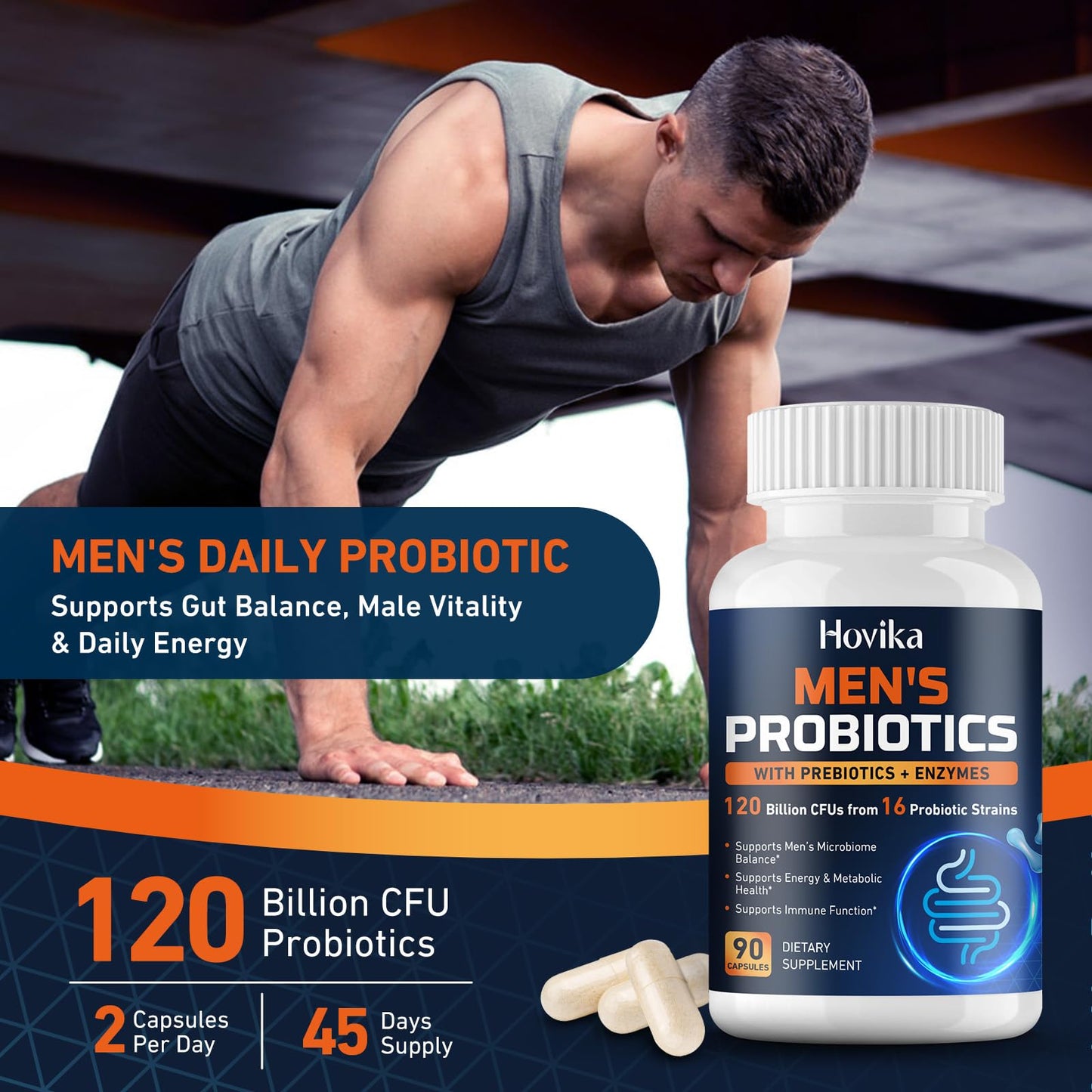 Hovika Probiotics for Men 120 Billion CFUs, 16 Strains, Capsule, 90 Capsules