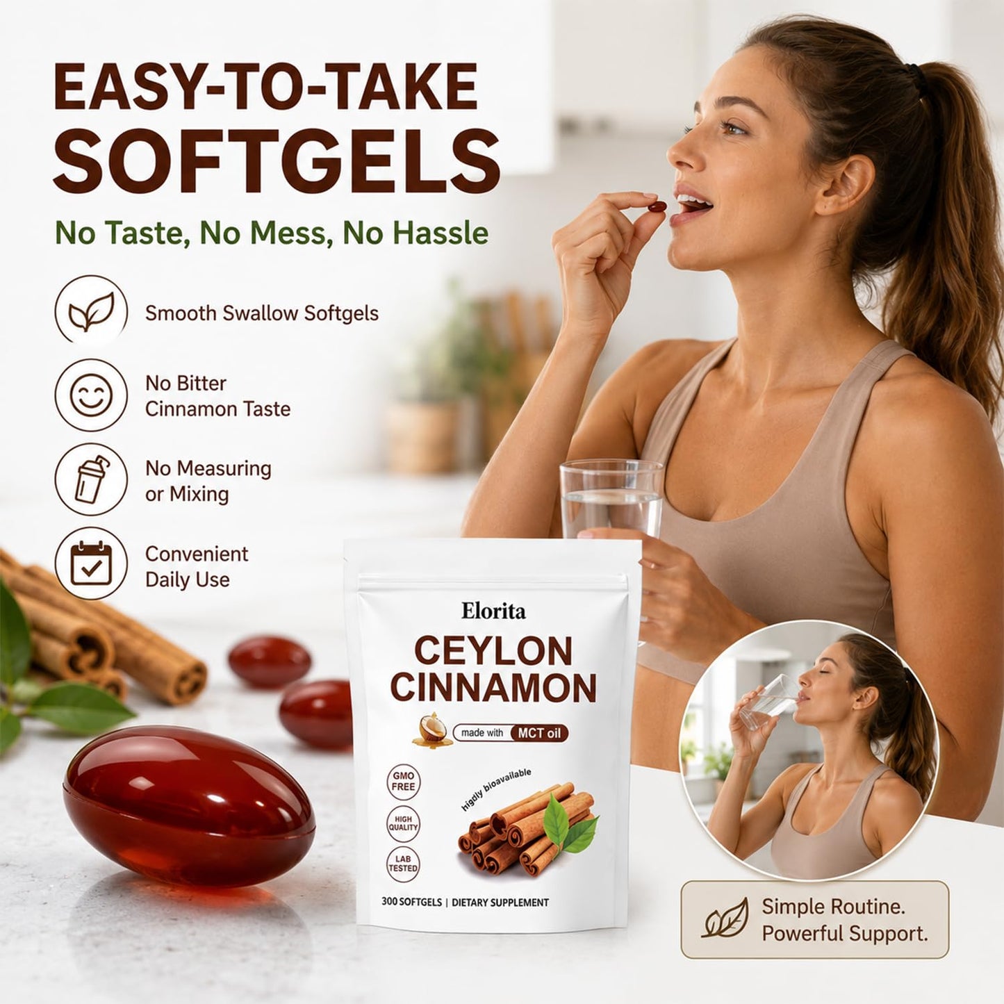 Menjint Elorita Ceylon Cinnamon Soft Gels, 300 Count