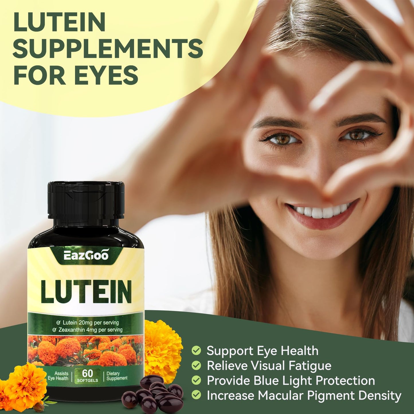EAZGOO Lutein for Eyes 20mg Softgels, 60 Count