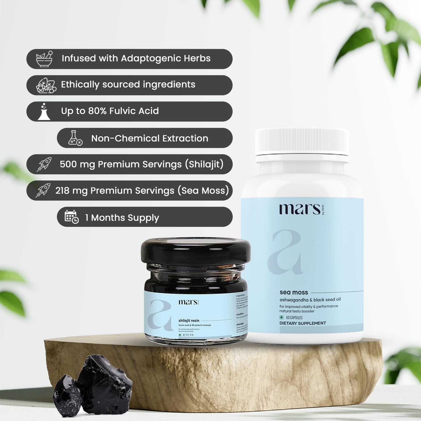 Mars by GHC Vitality Booster Combo Shilajit Resin & Sea Moss Capsules, 2 Capsules