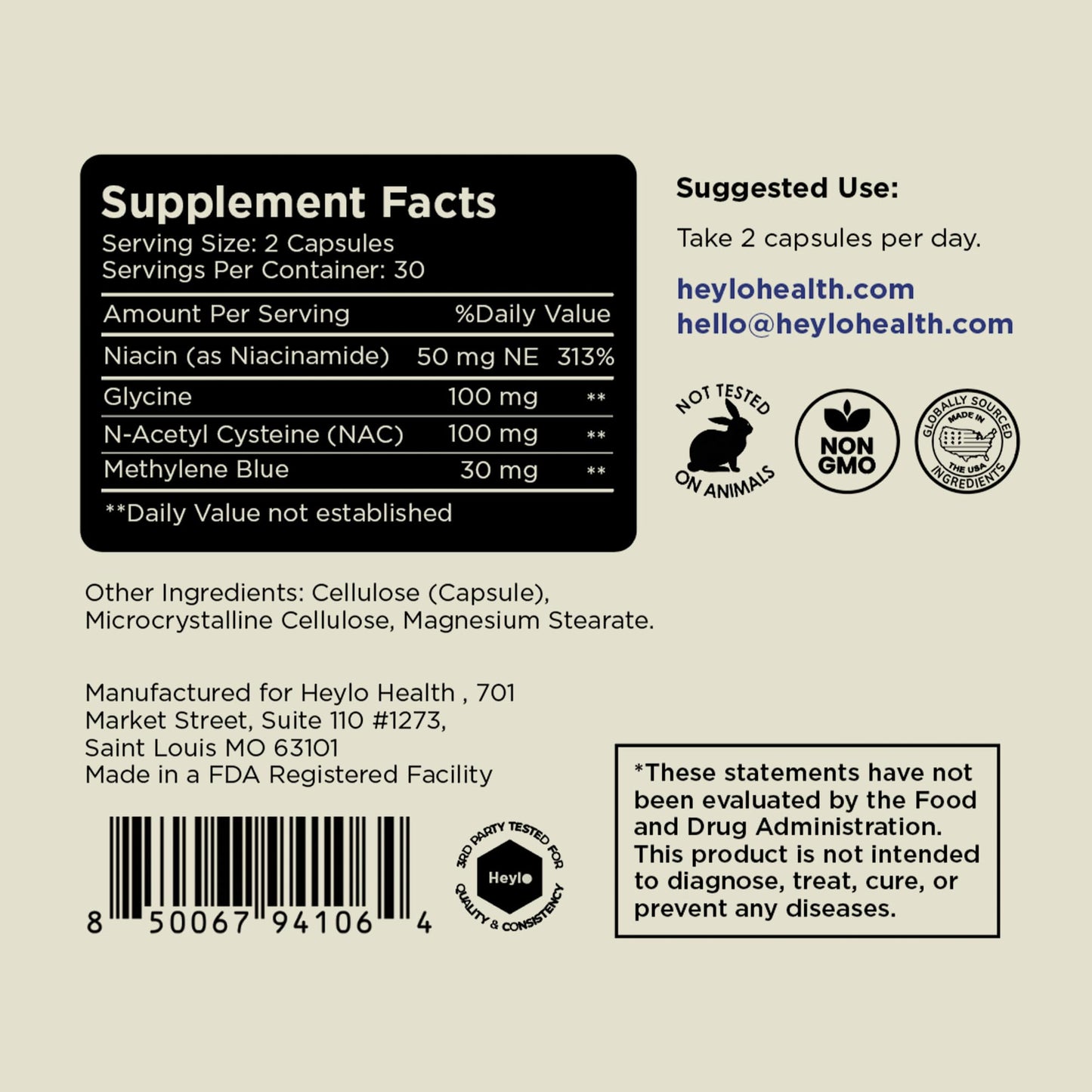 Heylo Health Methylene Blue Capsule 60 Count