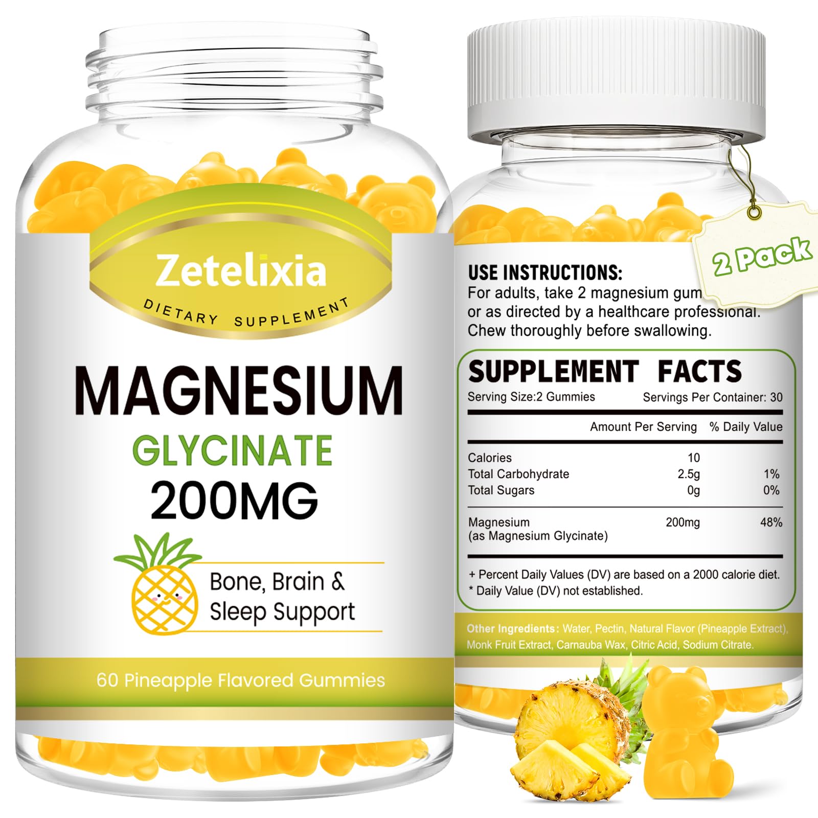 Zetelixia 200mg Magnesium Glycinate Gummies, 120 Count