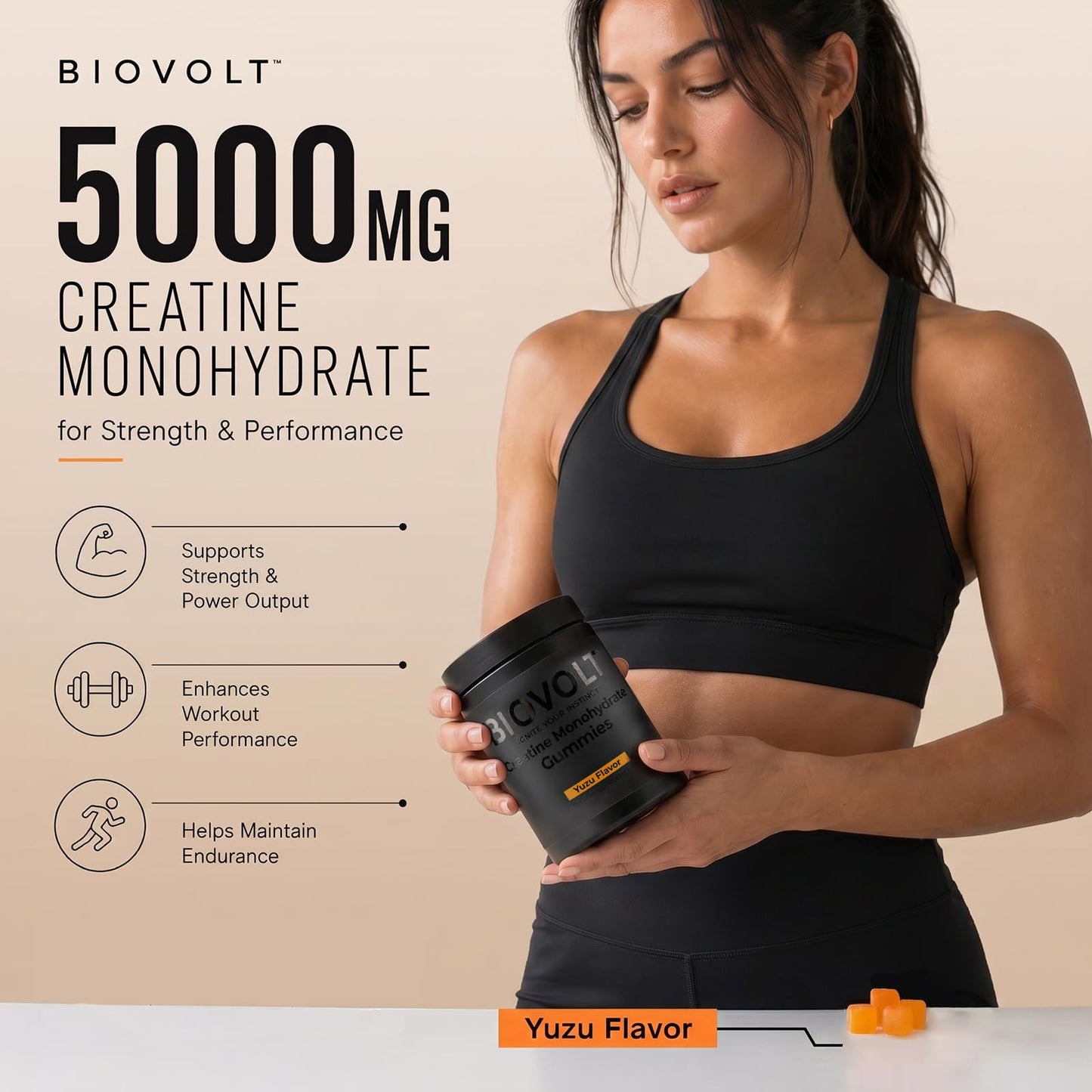 BIOVOLT Creatine Monohydrate 5000mg Gummies 360 Count