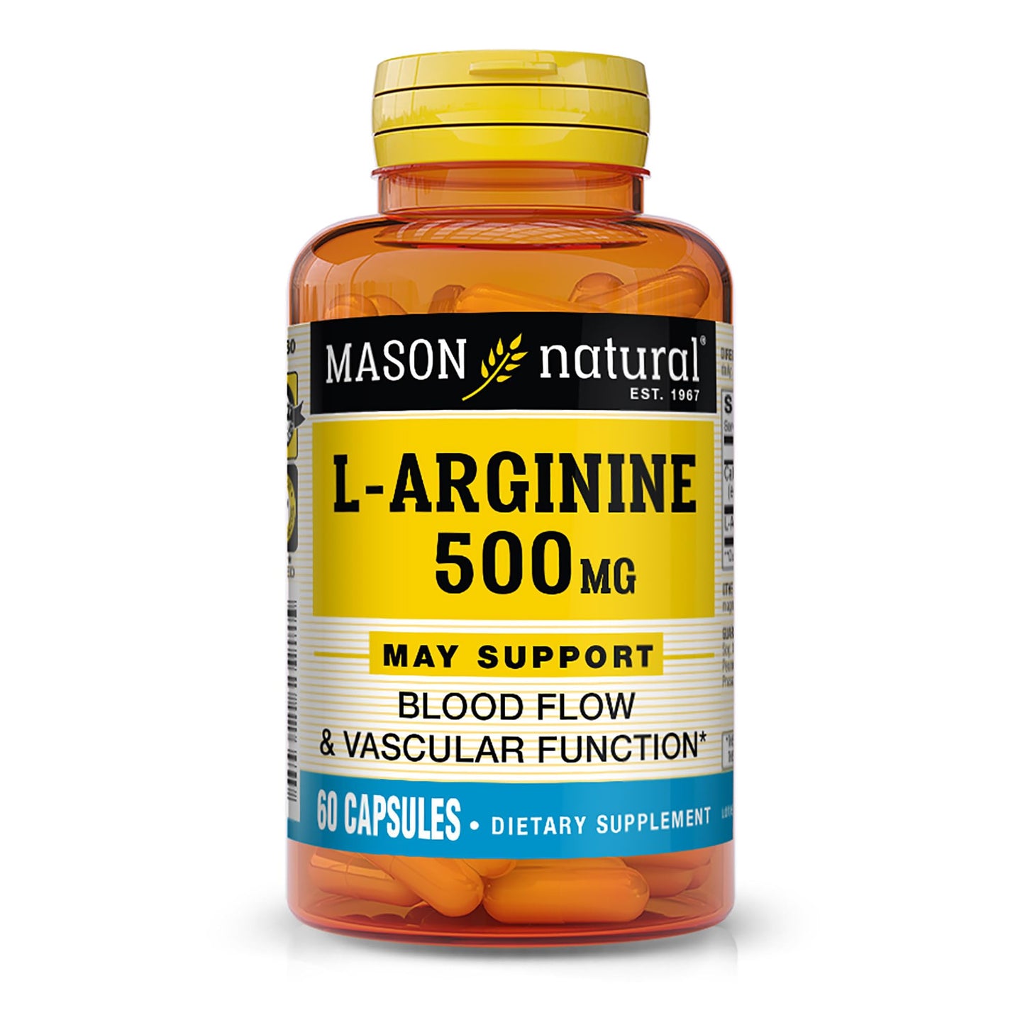 Mason Natural L-Arginine 500 mg with Calcium Nitric Oxide Supplement Capsule, 60 Count