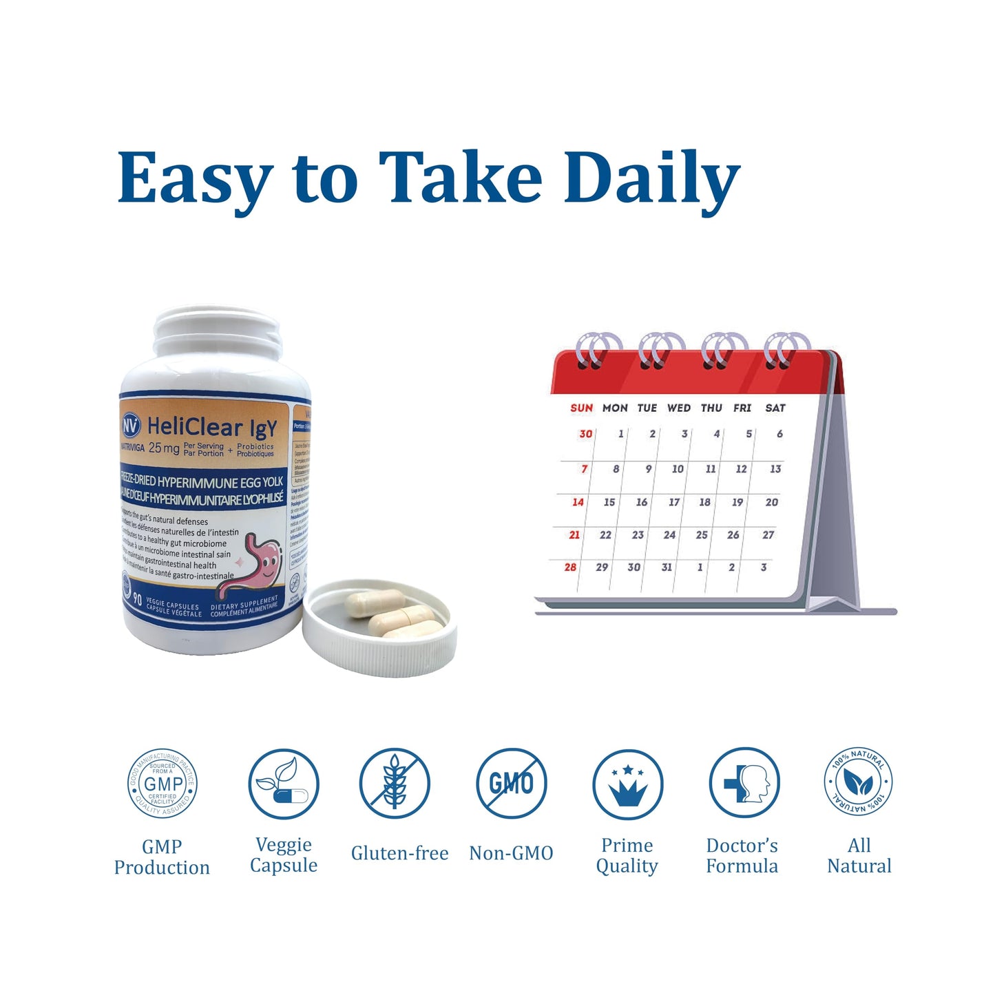 NATRIVIGA Heliclear IgY Immunoglobulins + Probiotics – Dual-Action Formula for Premium Immune & Gut Health Support – Freeze-Dried Hyperimmune Egg Yolk Extract with 60 Billion CFU, 90 Capsules