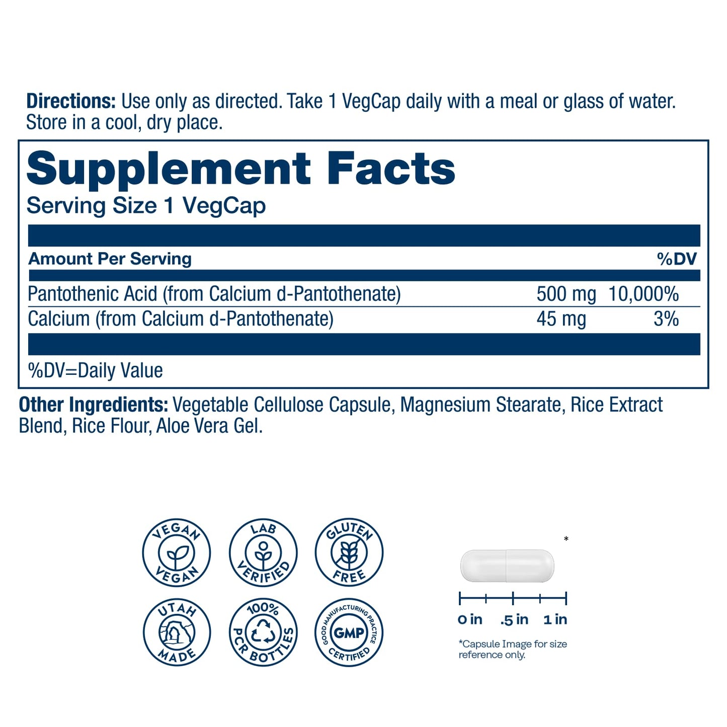 Solaray Pantothenic Acid 500mg Capsule, 100 Capsules