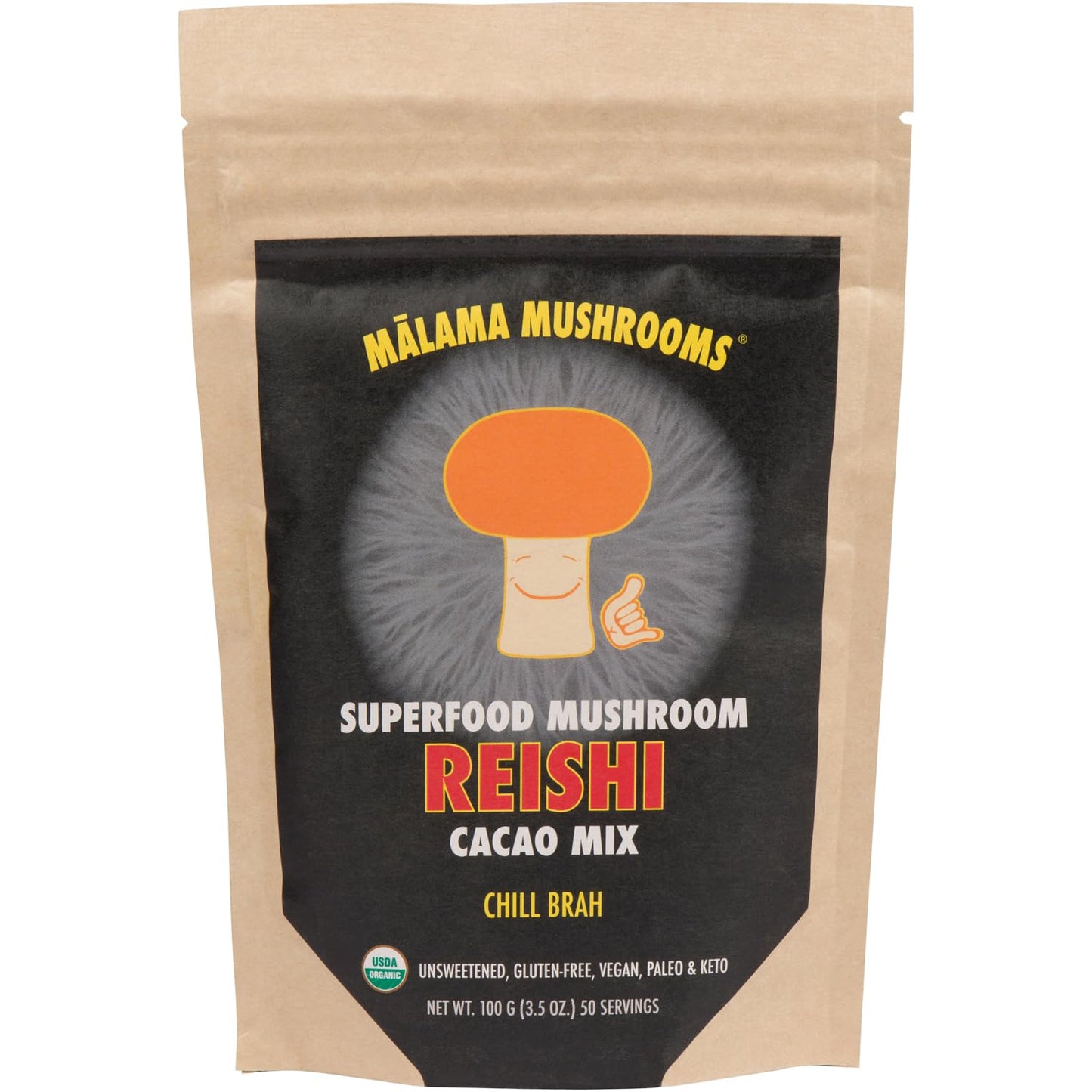 MALAMA MUSHROOMS Organic Mushroom Hot Cacao Mix Reishi Mushroom Powder 3.5 oz