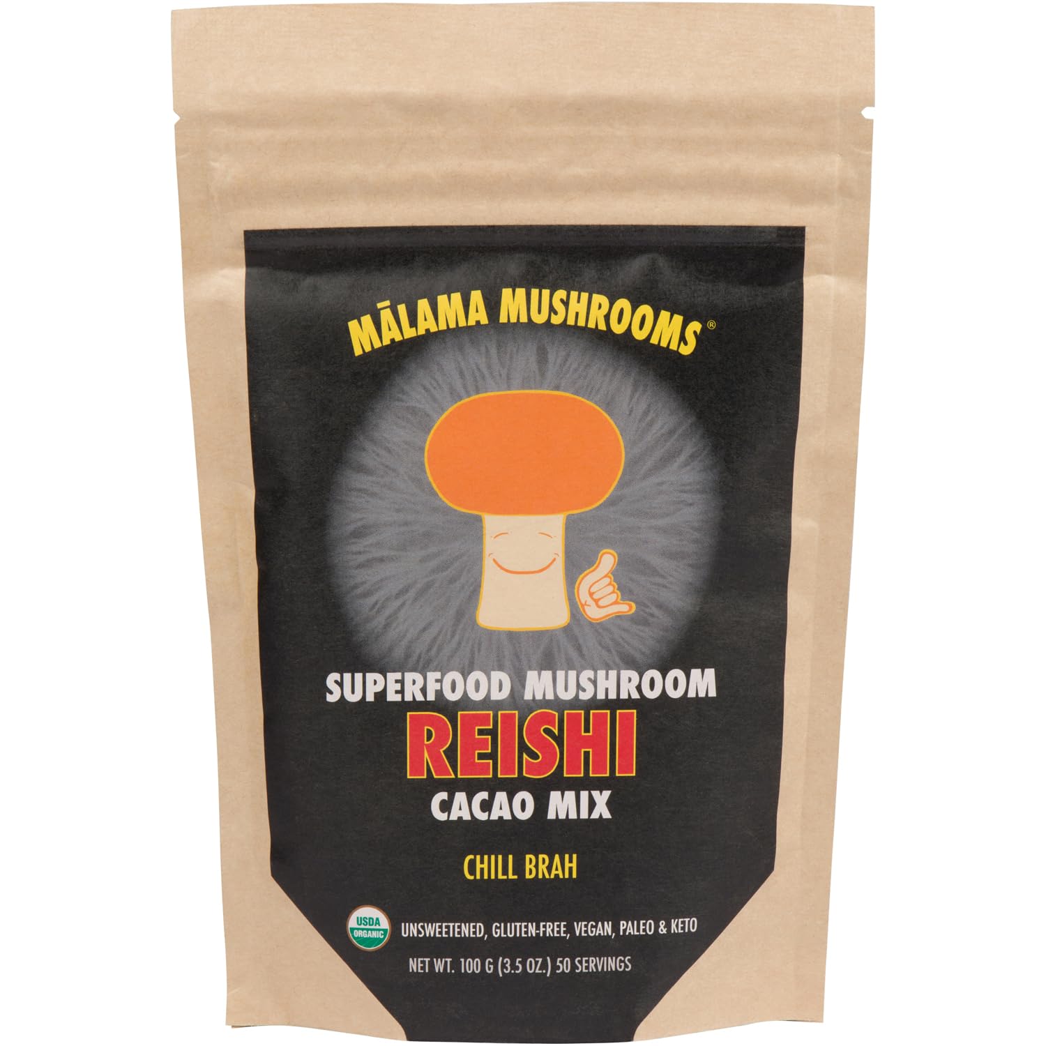 MALAMA MUSHROOMS Organic Mushroom Hot Cacao Mix Reishi Mushroom Powder 3.5 oz