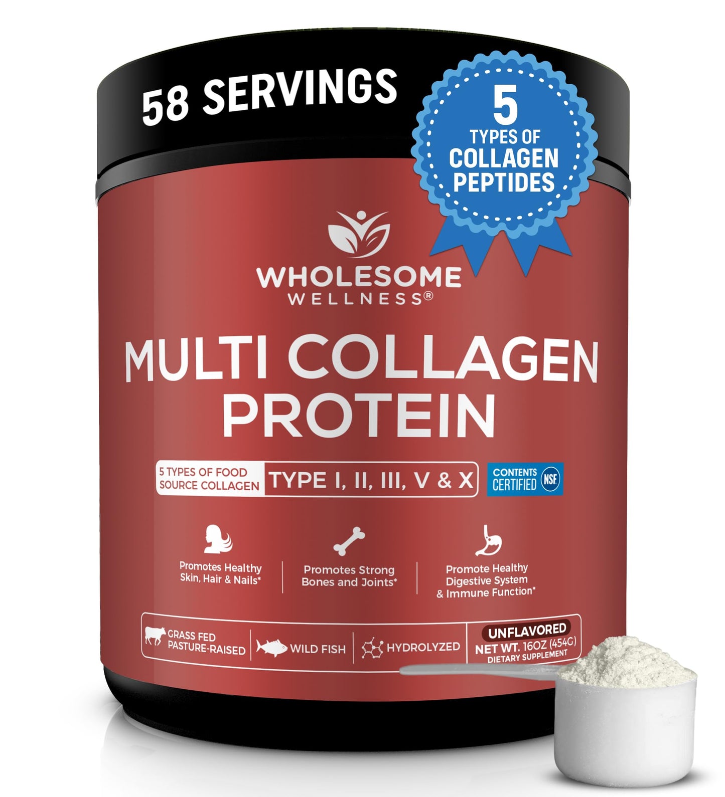 Wholesome Wellness Premium Multi Collagen Peptides Protein Powder, 16