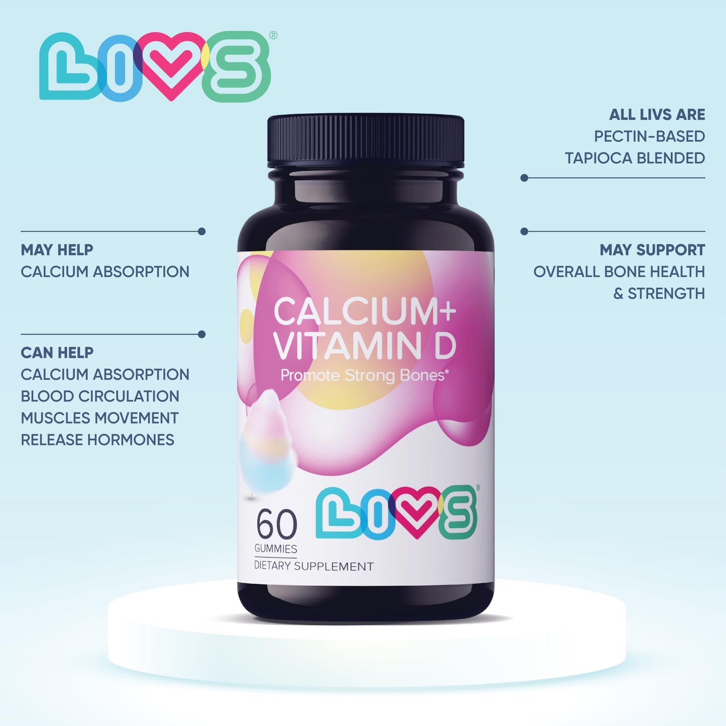 LIVS Calcium & Vitamin D3 Gummies 120 Count