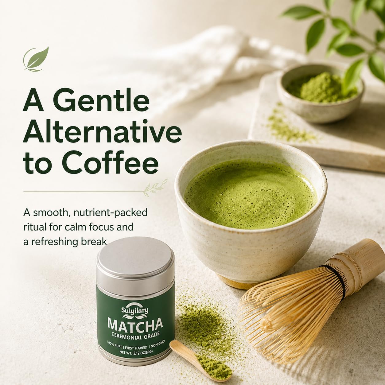 Suiyilary Ceremonial Grade Matcha Powder, 2.12 oz