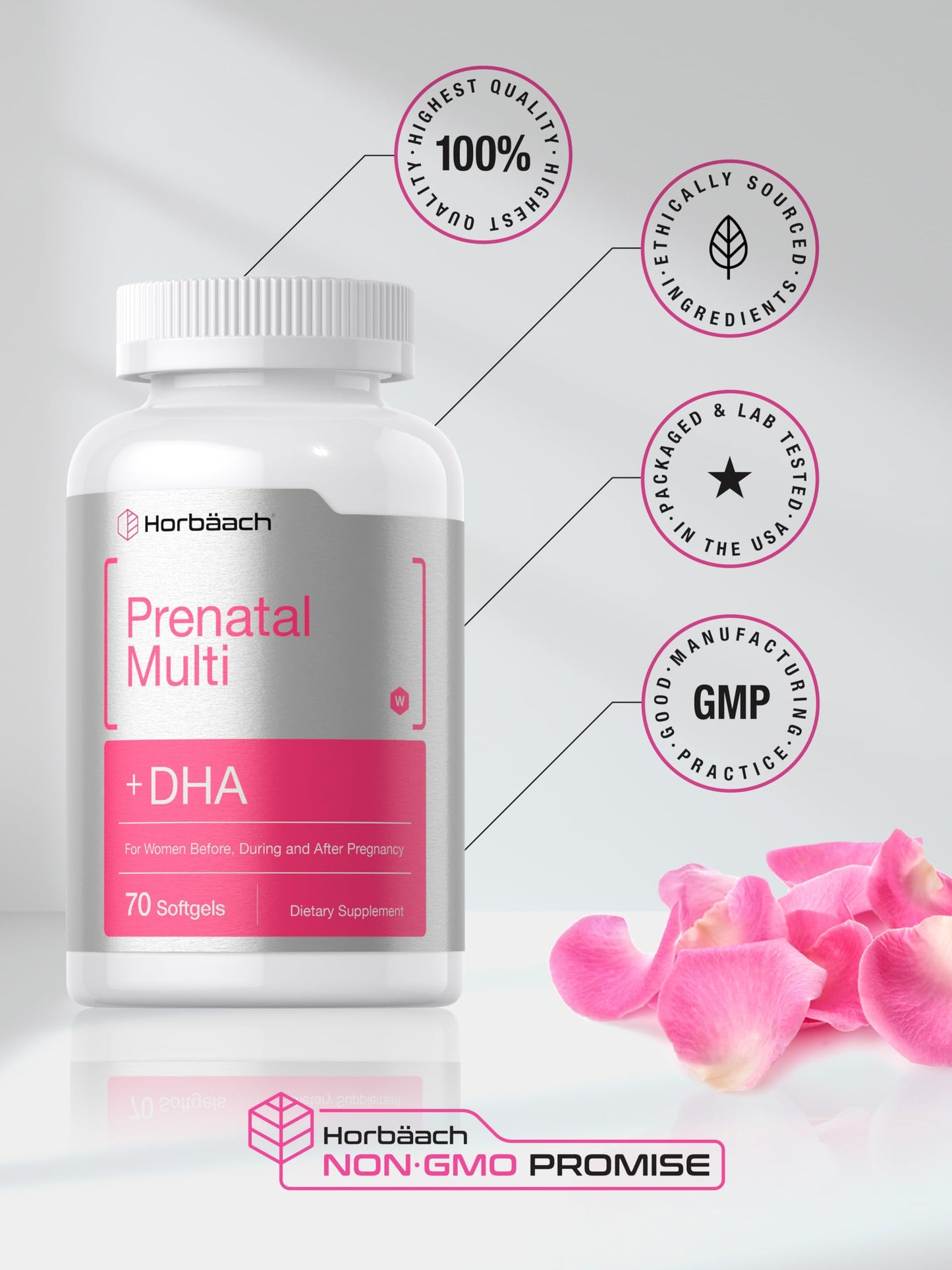 Horbäach Women's Prenatal Multivitamin with DHA Softgels, 70 Softgels