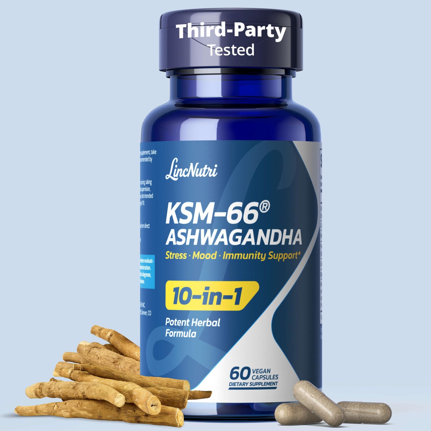 LincNutri KSM-66 Ashwagandha Supplements, 10-in-1 Adaptogen Blend Capsule, 60 Count