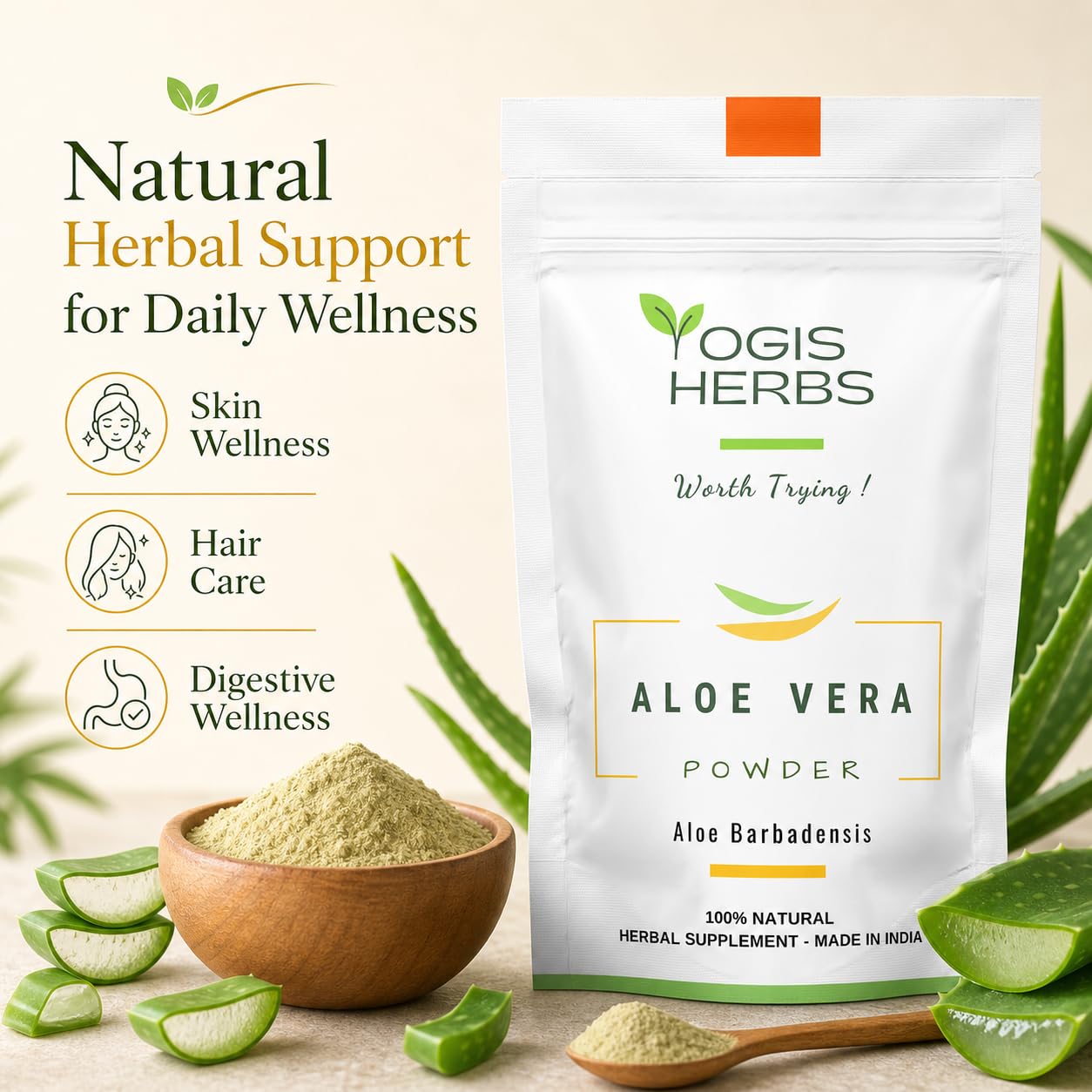 YOGIS HERBS Aloe Vera Powder (Aloe barbadensis Miller) 8 oz
