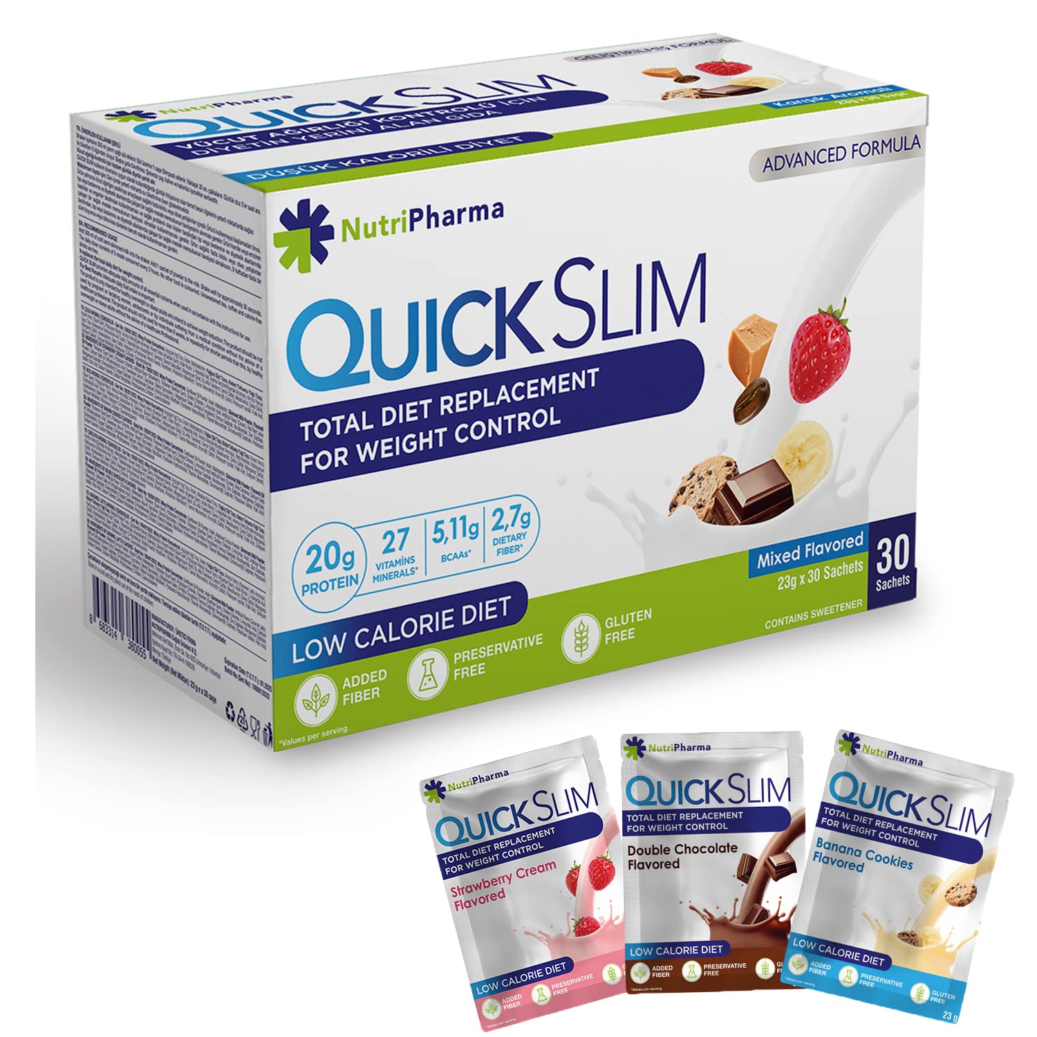 NUTRIPHARMA Quick Slim Meal Replacement Shake Powder, 24.34 oz