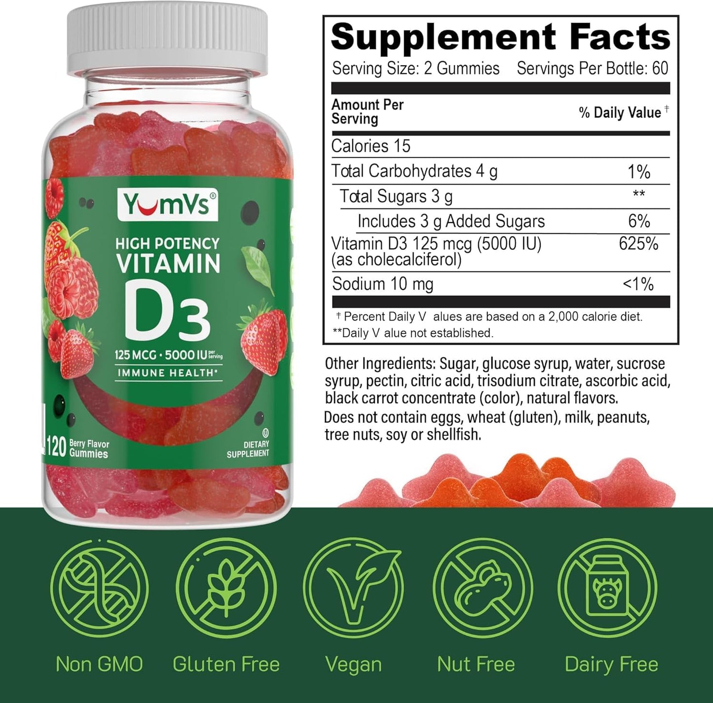 YUM-V'S Vitamin D3 Gummies 60 Count