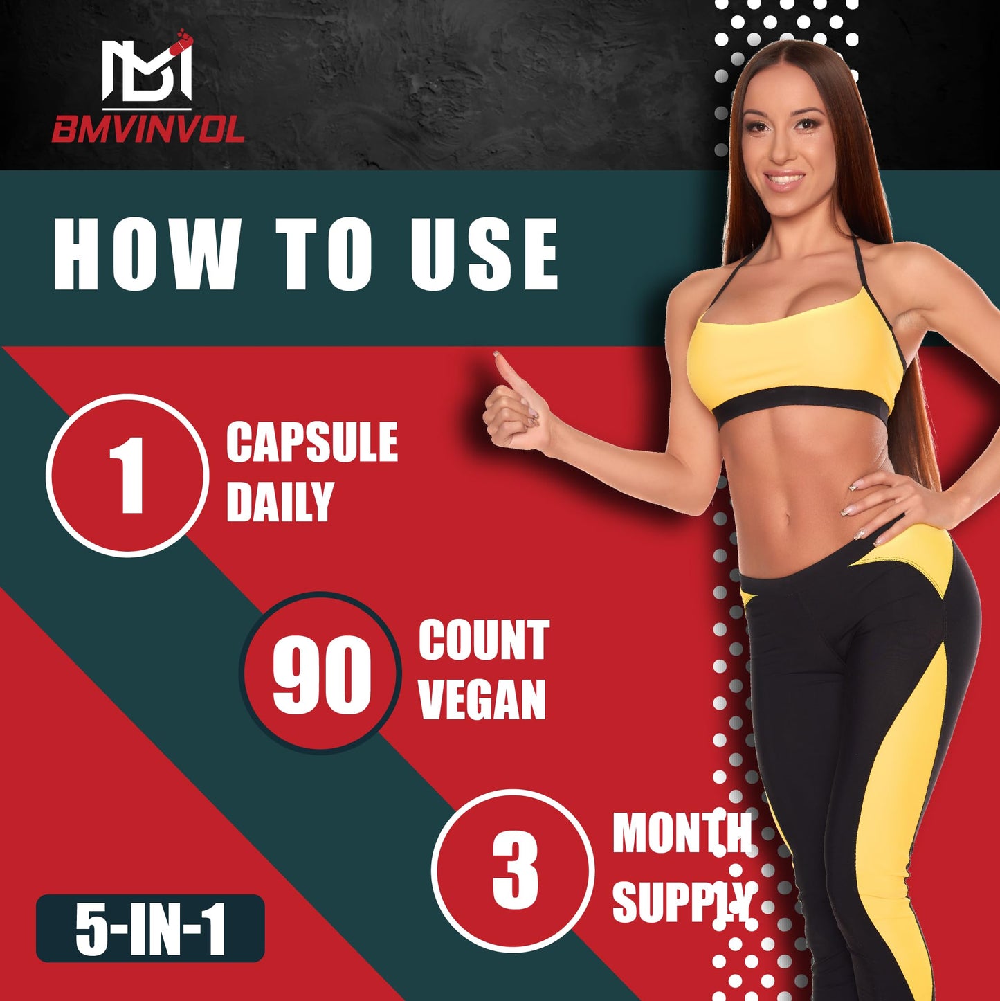 BMVINVOL 5-in-1 Berberine HCl with Ceylon Cinnamon, Milk Thistle, Turmeric, Artichoke, 90 Capsules