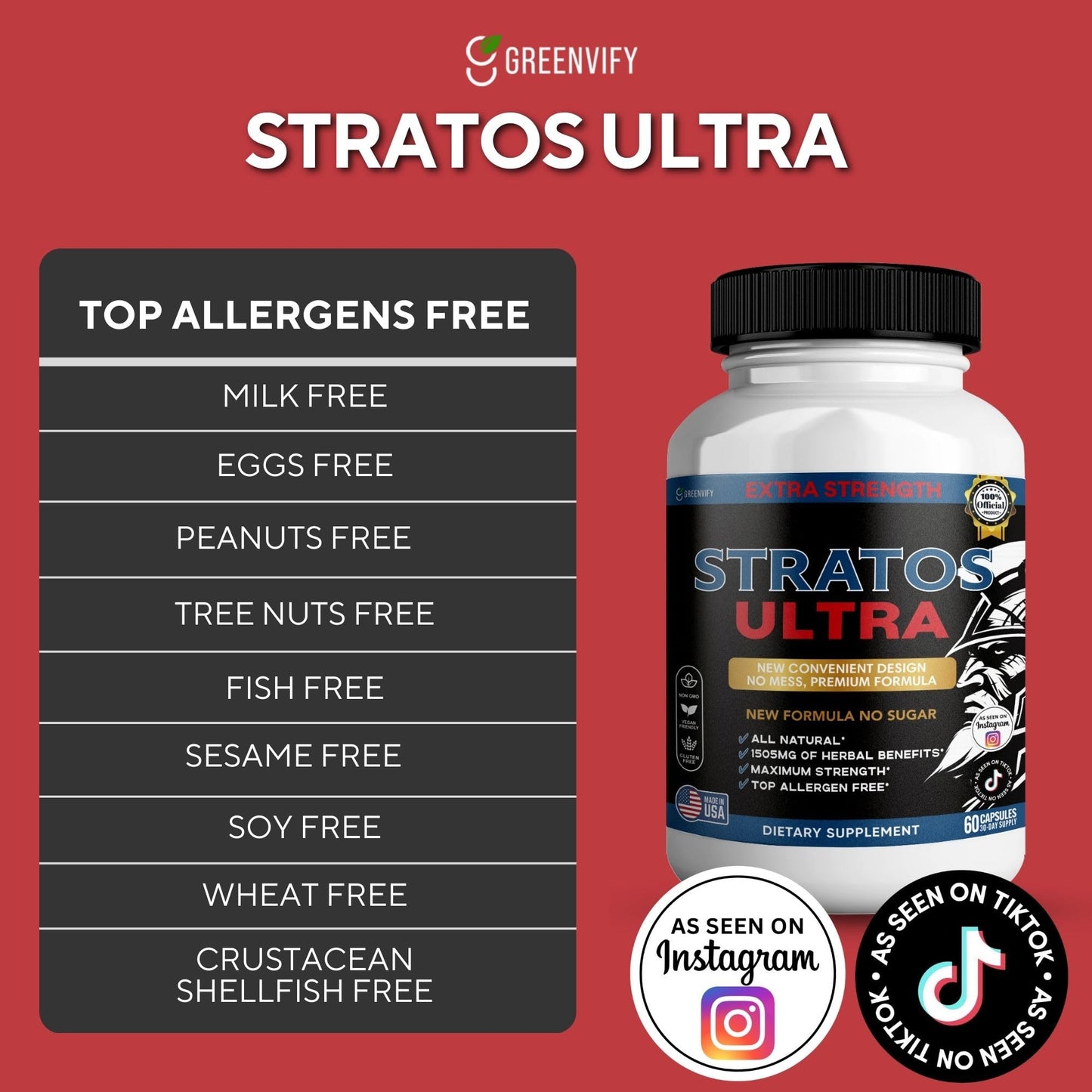 GREENVIFY Stratos Ultra Extra Strength Organic Maca Root Supplement Capsules 60 Count