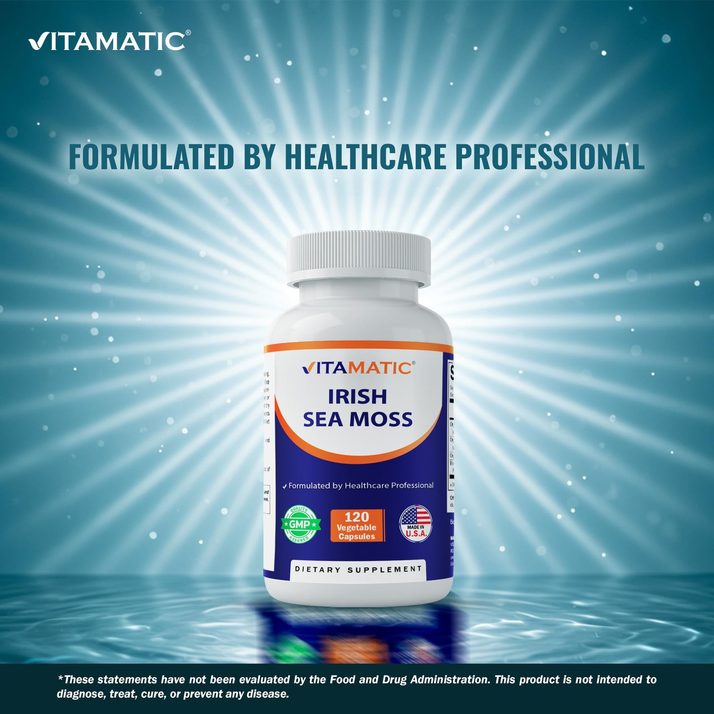Vitamatic Irish Sea Moss Capsule 120 Vegetarian Capsules Made with Bladderwrack & Burdock Root - Seamoss Supplement for Thyroid, Energy & Immune Support