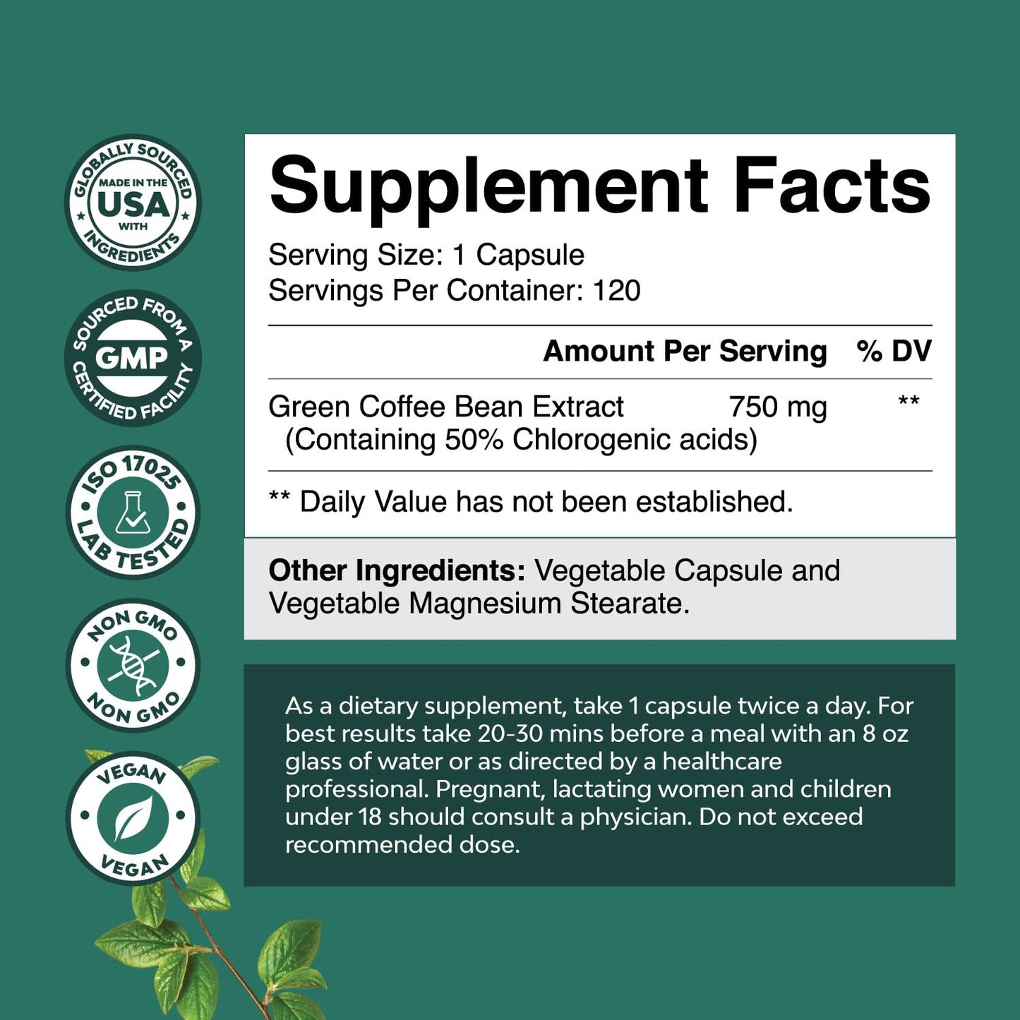 Natures Craft Green Coffee Bean Extract Capsule, 120 Count
