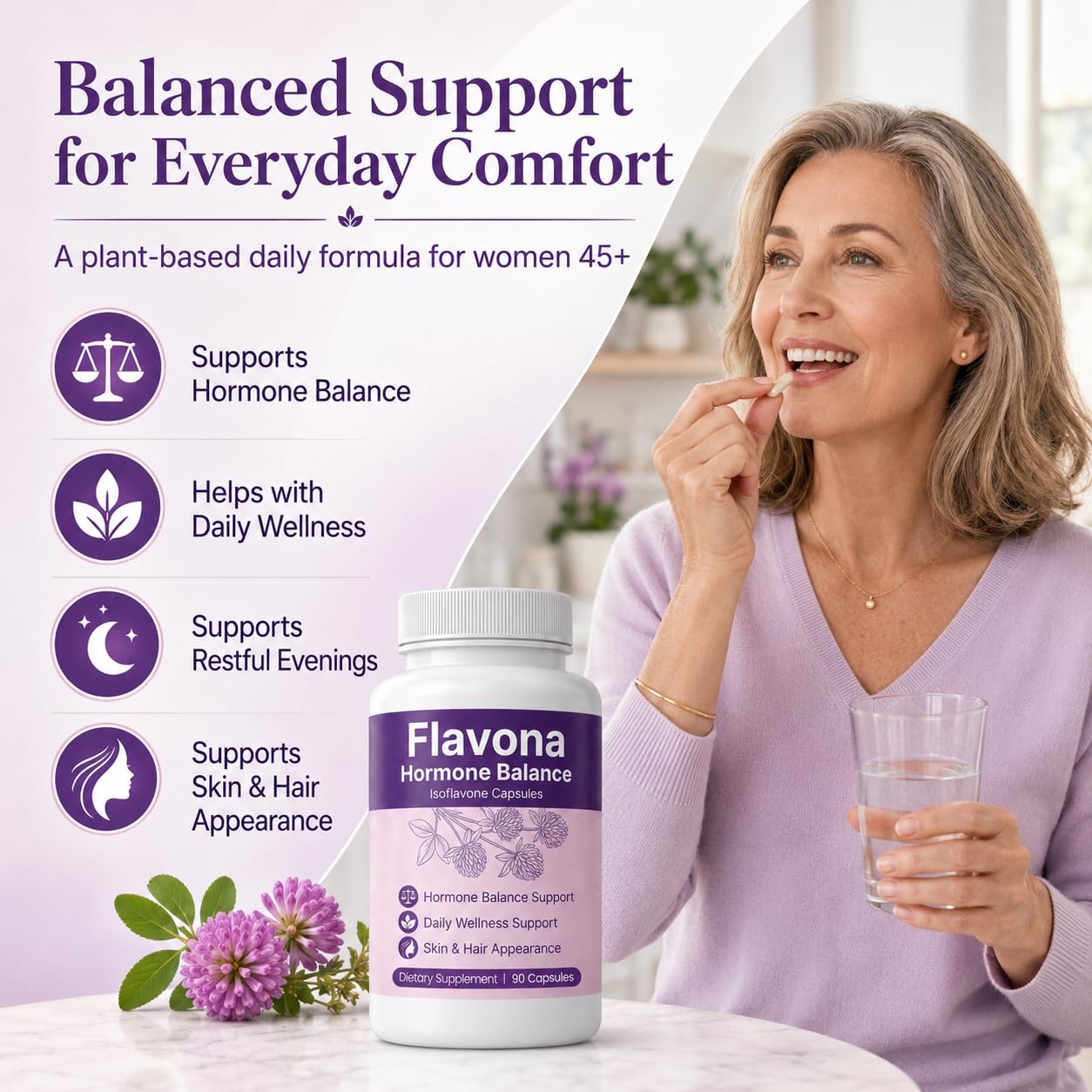 Flavona Hormone Balance for Women Capsules, 90 Count, Non-GMO