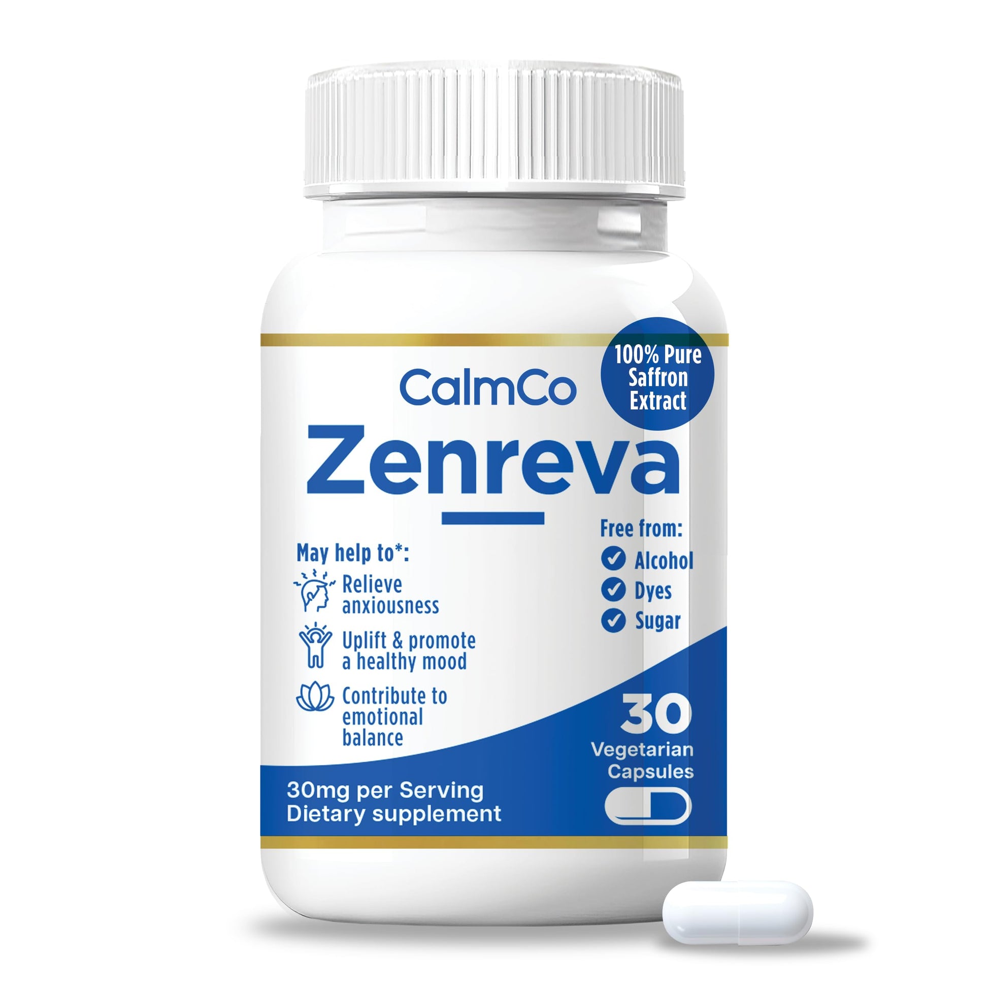 CalmCo Zenreva Pure Saffron Extract Capsules, 30 Count