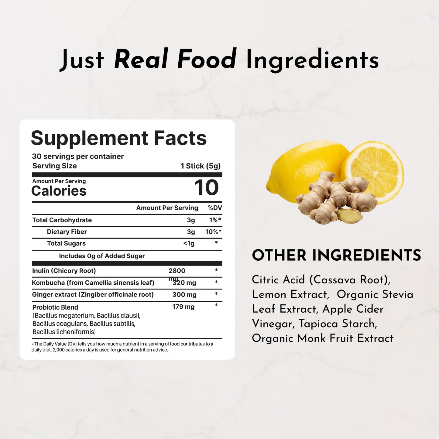 JUST INGREDIENTS Lemon Ginger Probiotic Complex Powder 5.4 Ounce