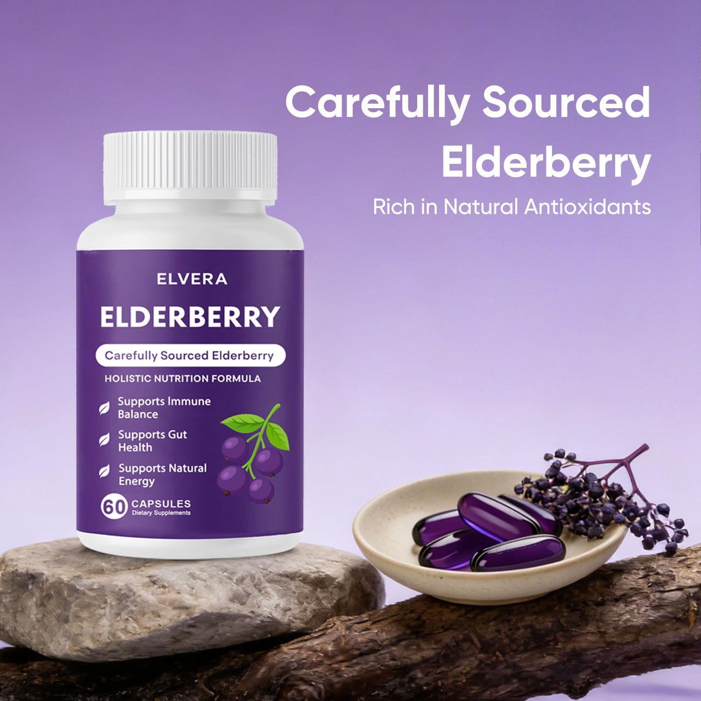 Aultink Elvera Elderberry Gut Support Complex Softgels, Organic Black Elderberry, with Zinc & Vitamin C, 60-count