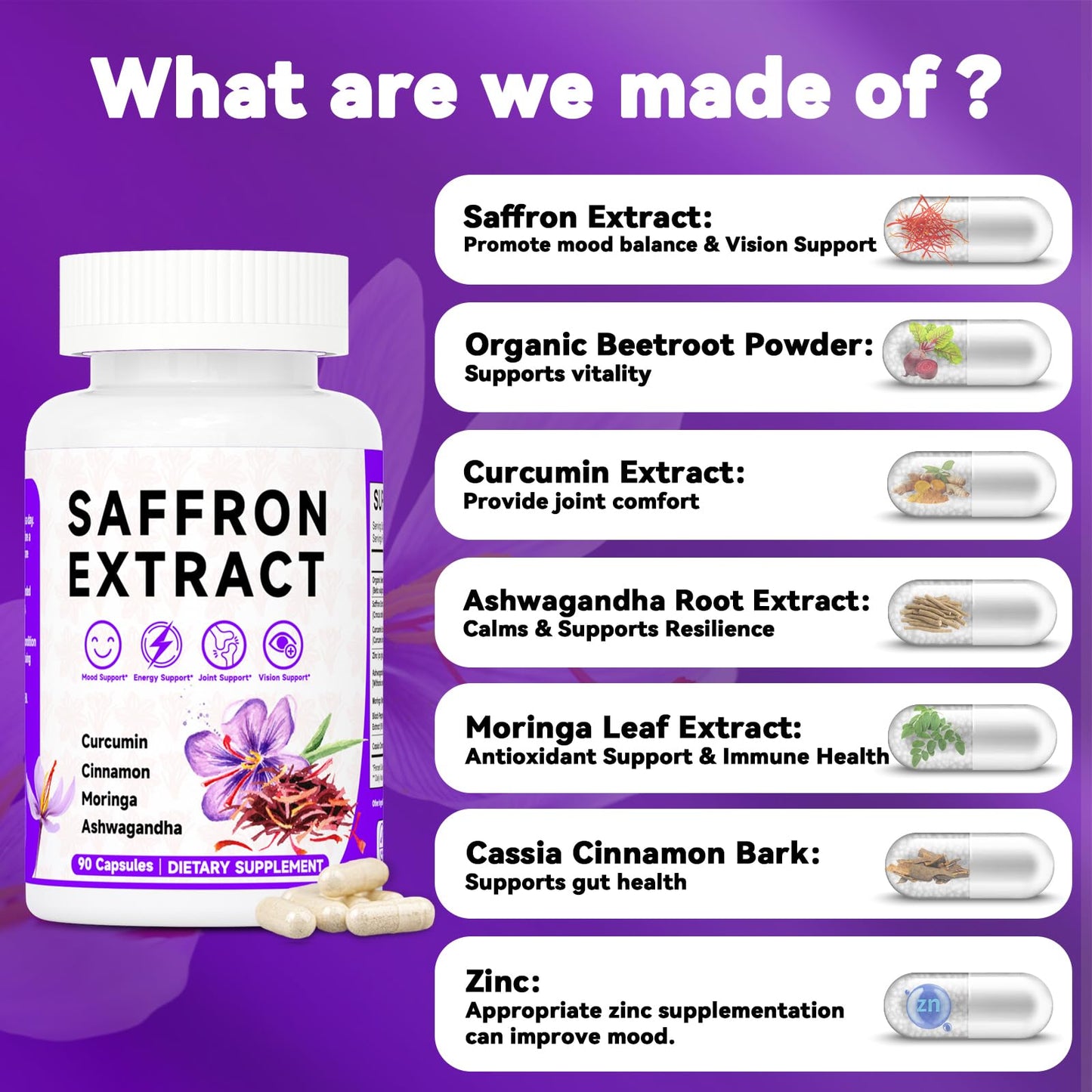 Mosslly Happy Saffron Supplements Capsules 90 Count