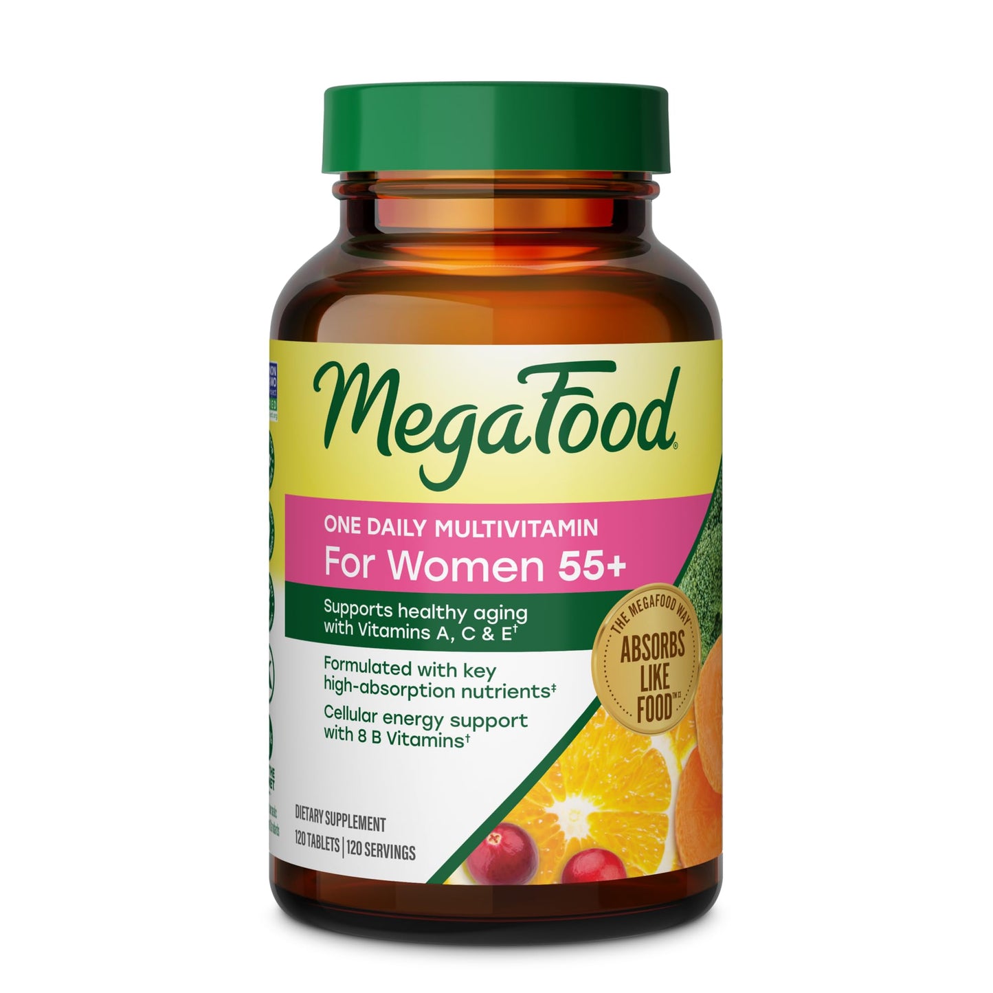 MegaFood Multivitamin for Women 55+ One Daily Womens Multivitamin with Vitamin D3, C, Zinc & Bioavailable Vitamin B12 & Folate - Healthy Aging, Brain & Bone Health, Vegetarian, 120 Tablets
