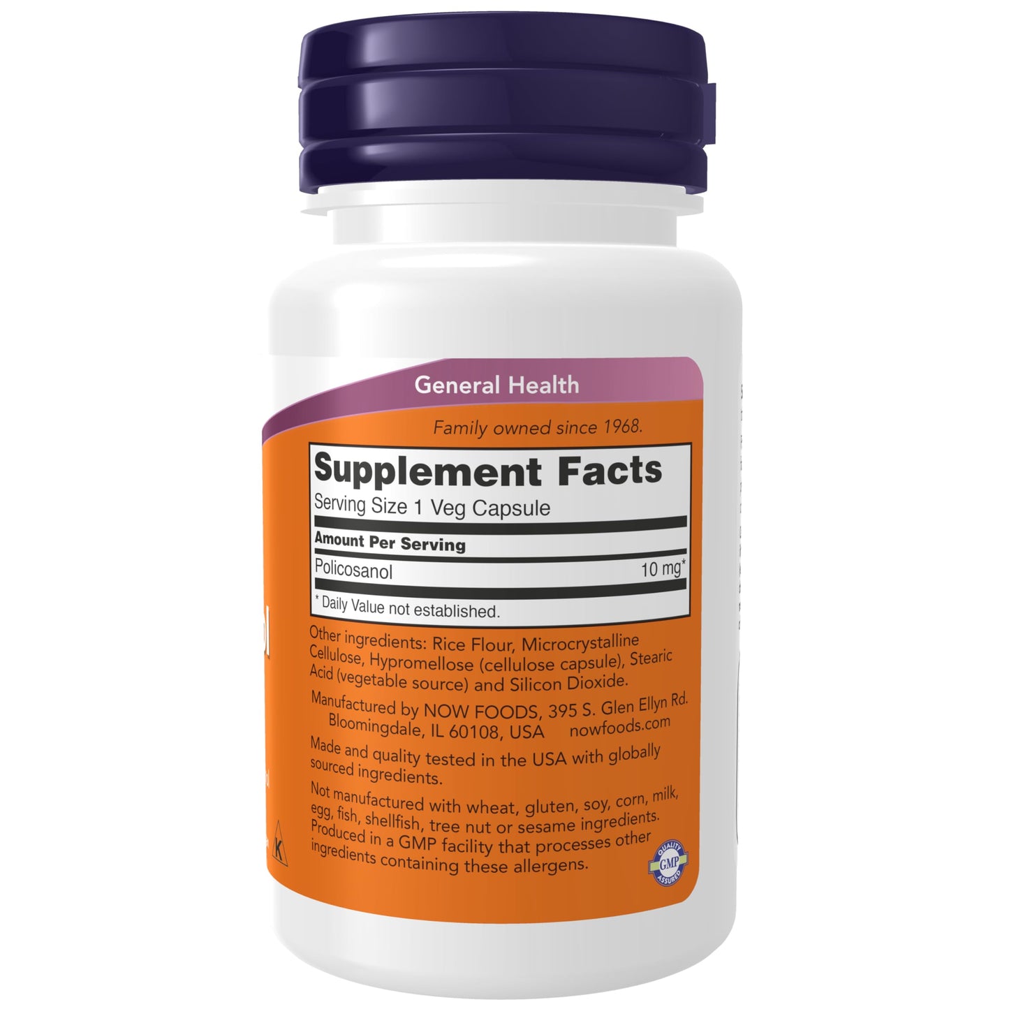 NOW Foods Policosanol 10 mg, Blend of Long-Chain Fatty Alcohols (LCFAs) Derived from Sugar Cane, 90 Capsules