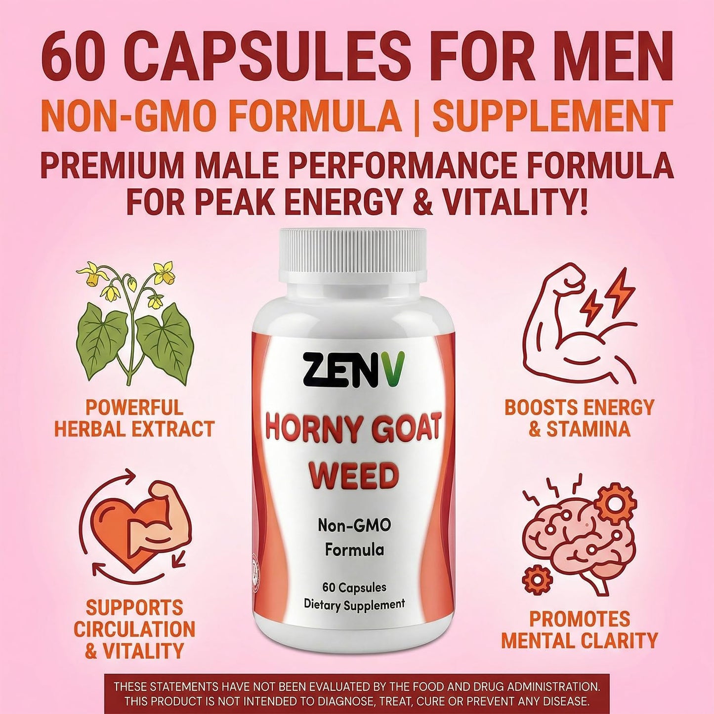 ZENV Horny Goat Weed with Maca Root & Tribulus Gummy, 60 Count