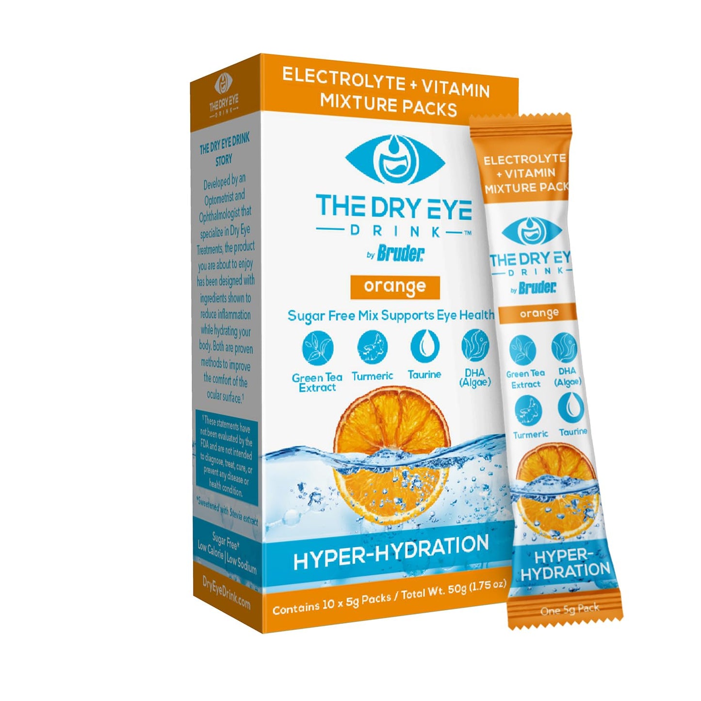 The Dry Eye Drink Ultimate Hydration for Dry Eyes Powder Packets, 10 Packets, Orange