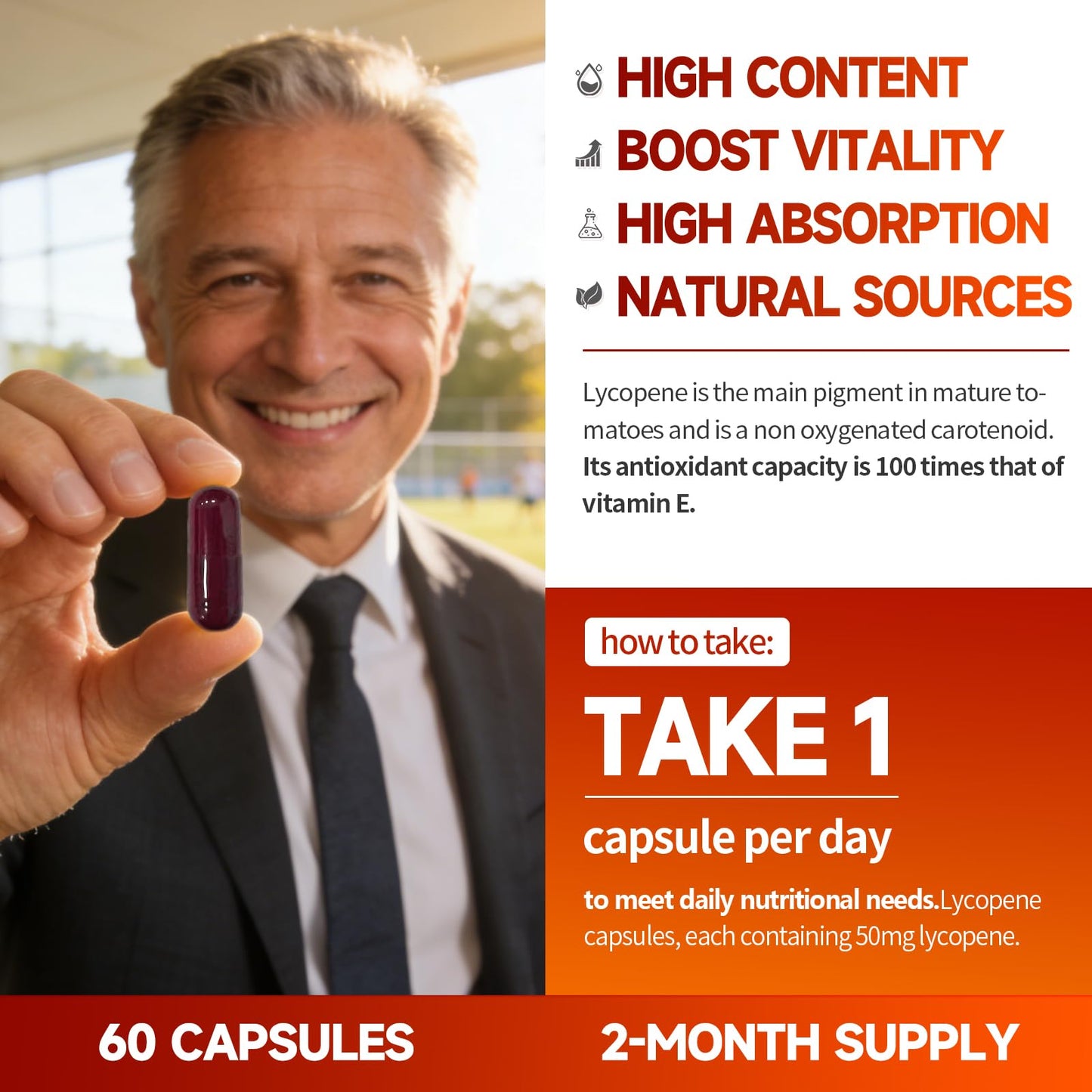 Beseem Lycopene Capsule with Saw Palmetto & Pumpkin Seed Oil Prostate Health Support & Nutrient Complex with Zinc, Vitamin B6, Vitamin B12, Copper, 60 Capsules