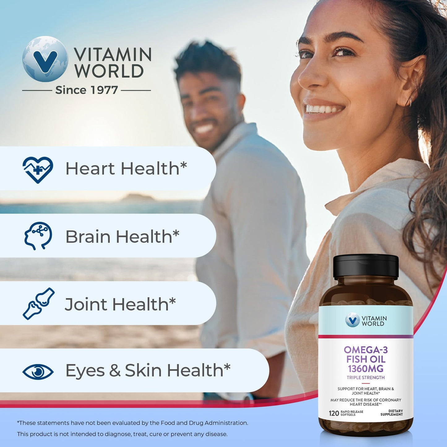 Vitamin World Triple Strength Omega-3 Fish Oil Softgels, 120-Count