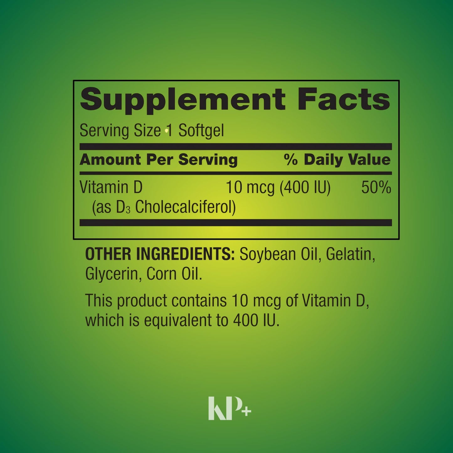 KP+ Vitamin D3 10 mcg (400 IU) Softgels, 200 Count