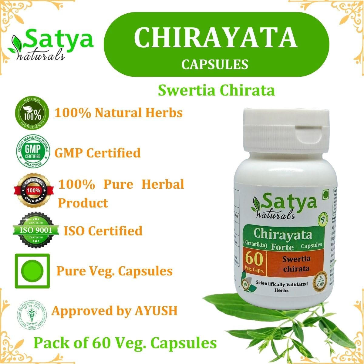 Satya Naturals Chirayata Forte 500 mg Capsule, 60 Capsules