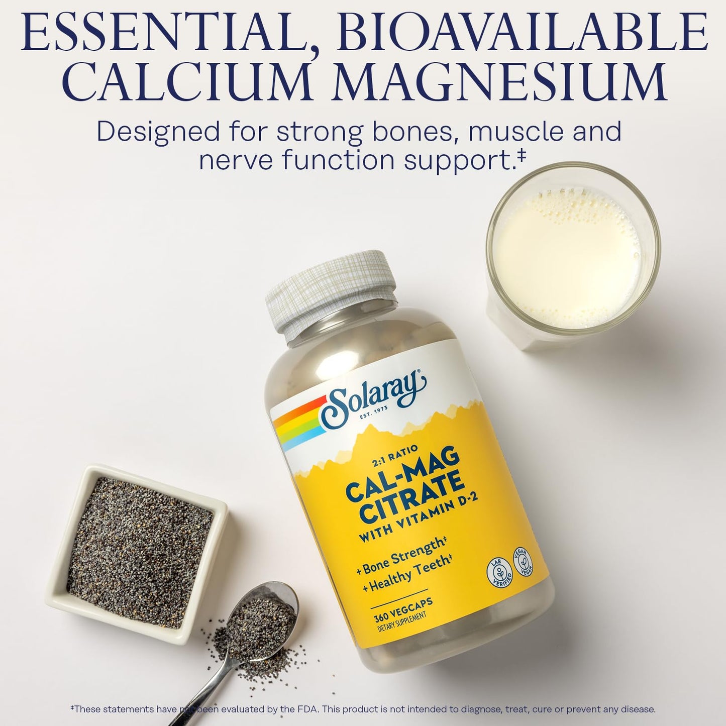 SOLARAY Calcium Magnesium Citrate 2 to 1 Ratio 360 Capsules