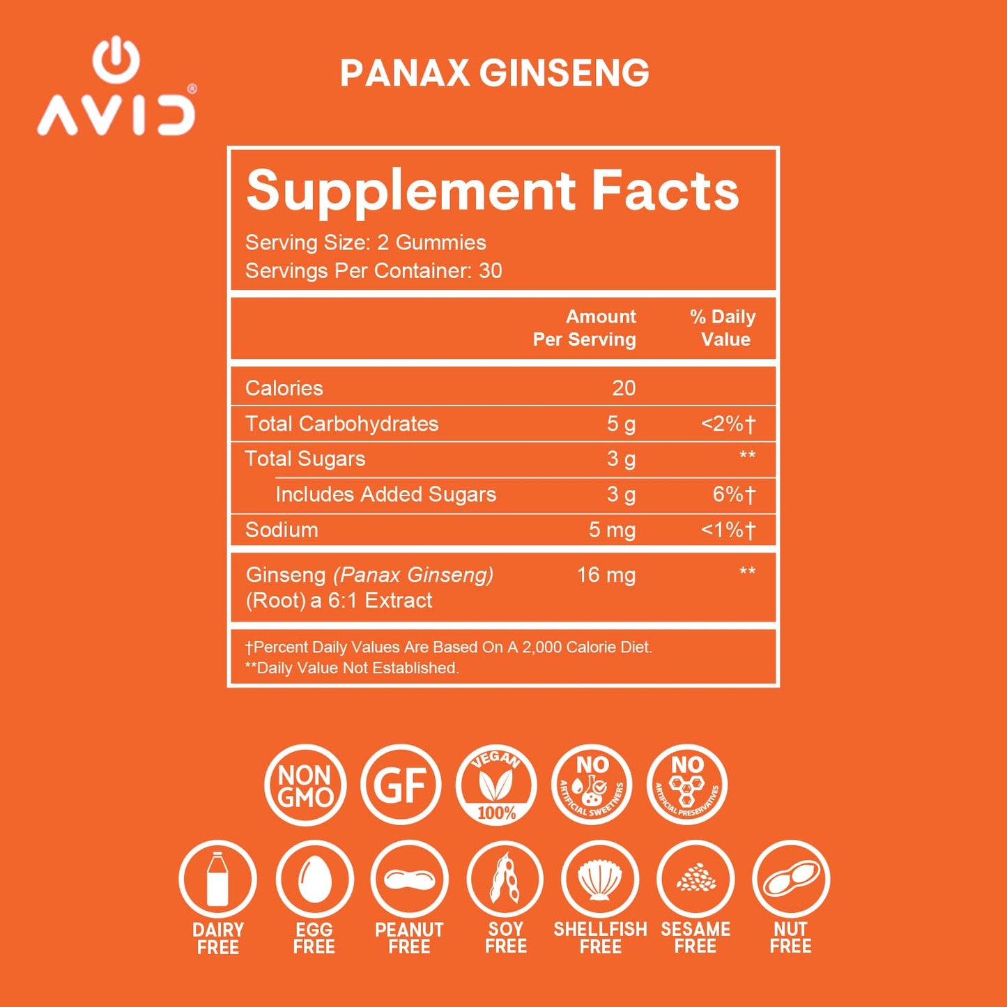 Avid Ginseng Gummies, 60 Count