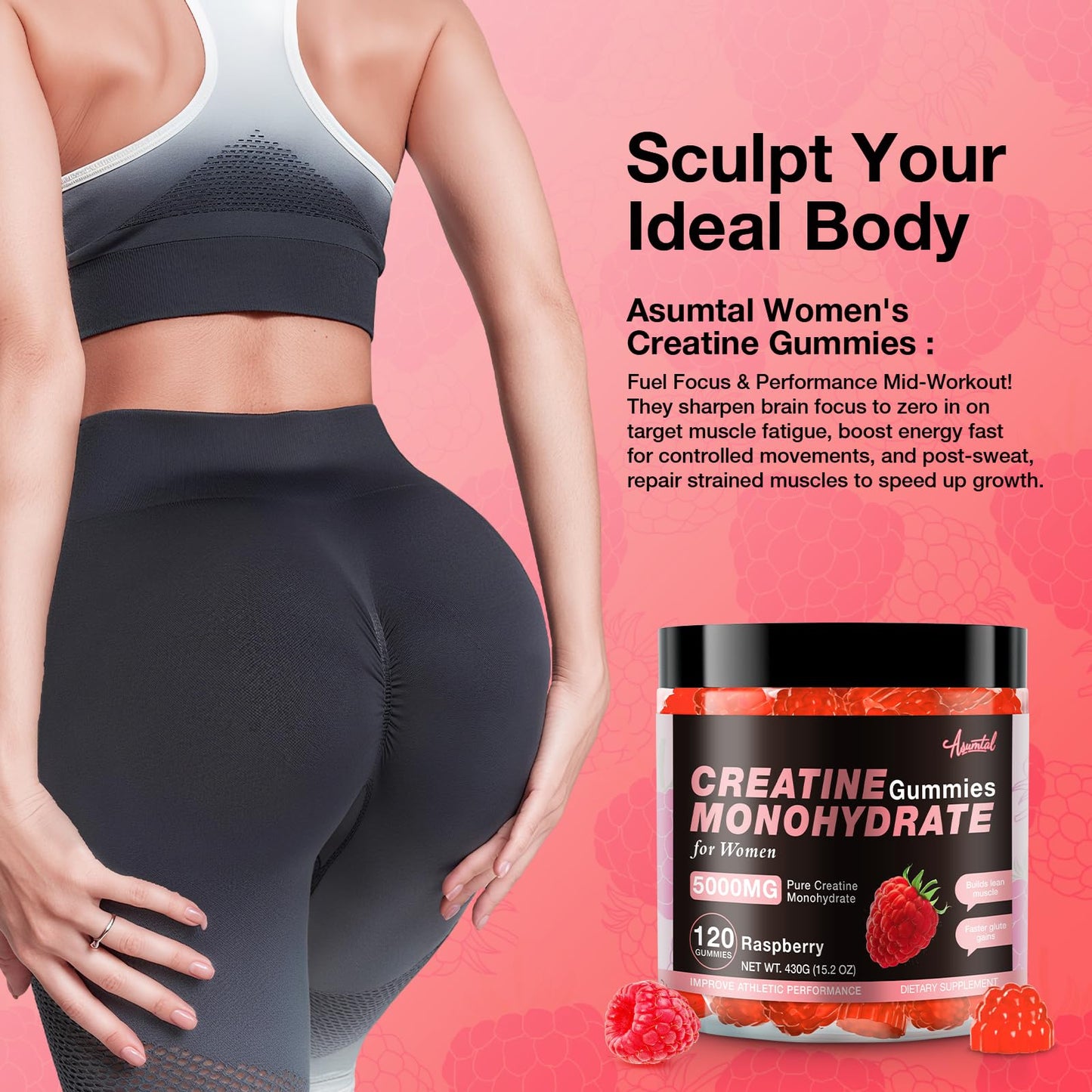 Asumtal Creatine Gummies for Women 5000 MG Gummy 120 Count