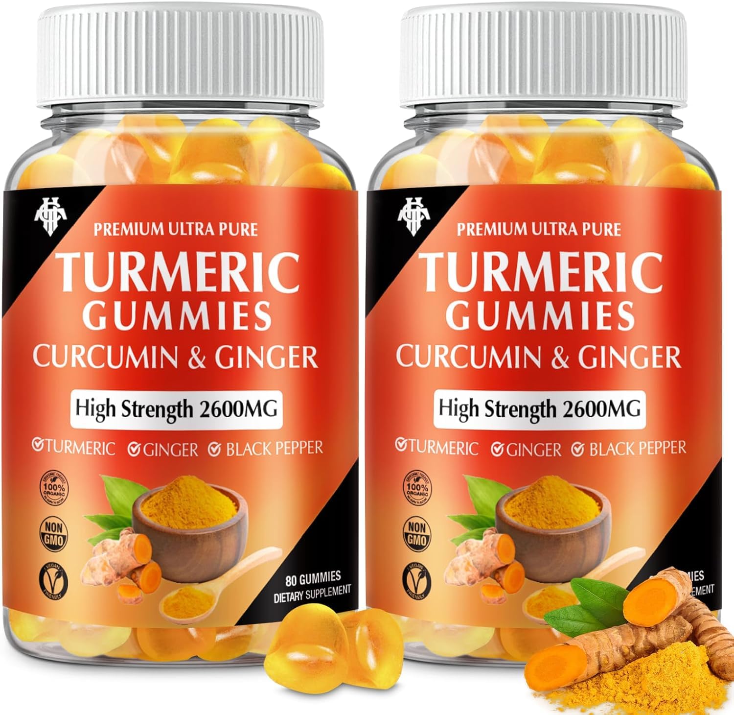 CHANUBITO Turmeric Curcumin Gummies with Ginger & Black Pepper, Vegan Pectin Formula, Immune Support & Skin & Joint Health, 160 Gummies