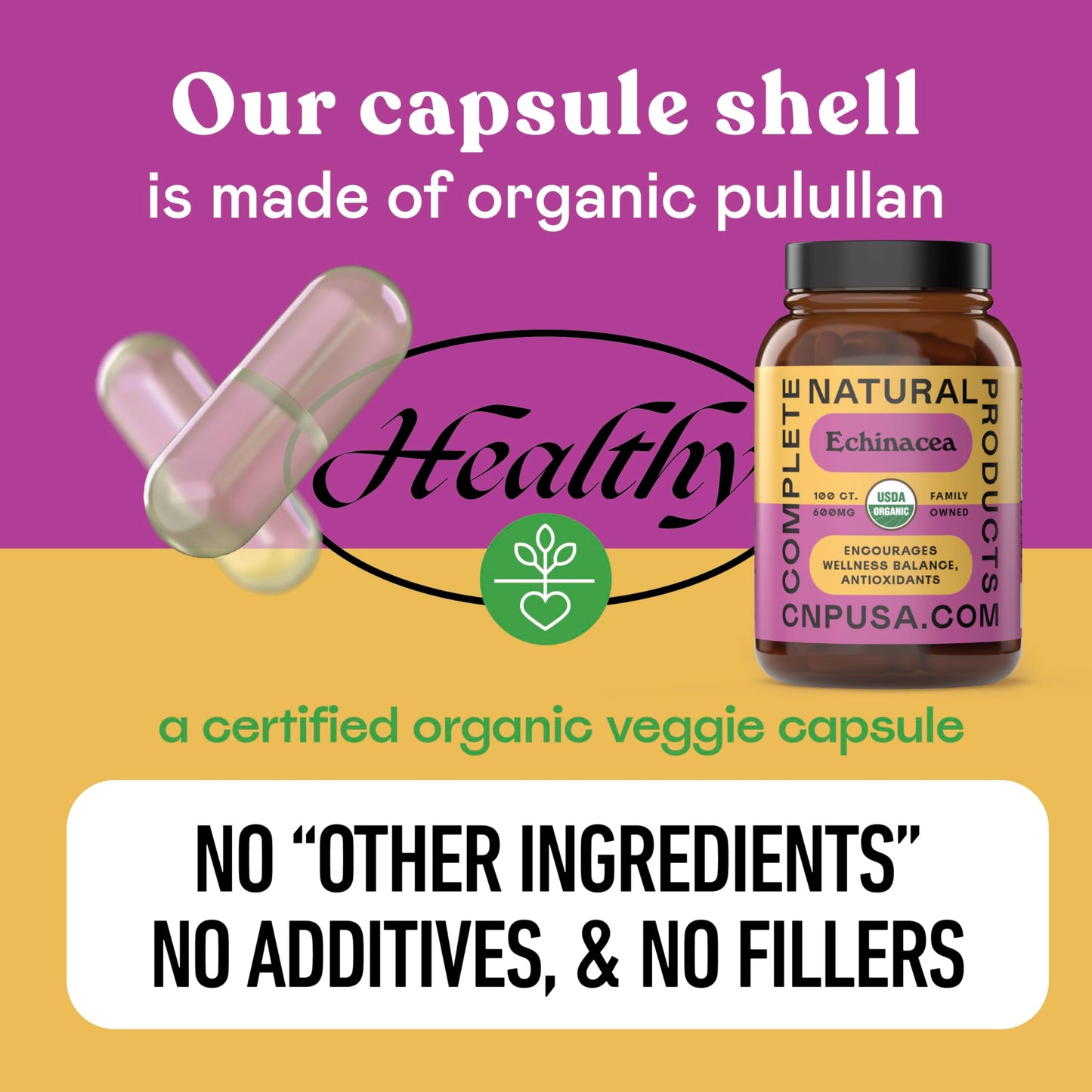 Complete Natural Products Organic Echinacea Capsules 600mg, 100 Count