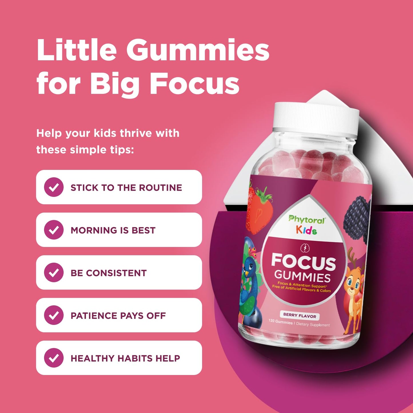 Phytoral Vegan Kids Focus Gummies, Gummy, 120 Count