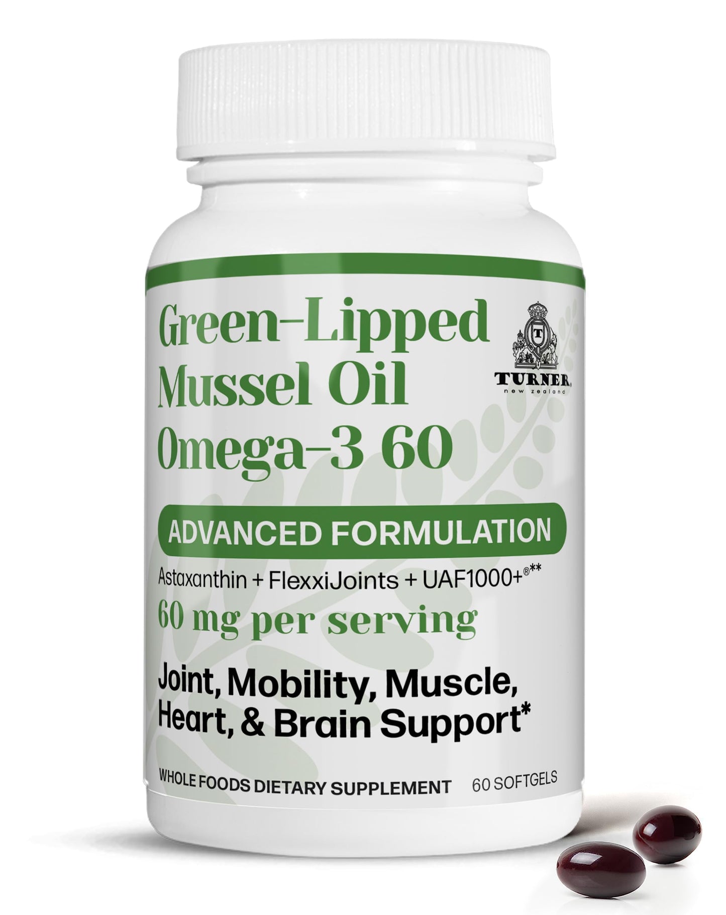 TURNER Omega-3 New Zealand Green Lipped Mussel Oil Softgels 60 Softgels
