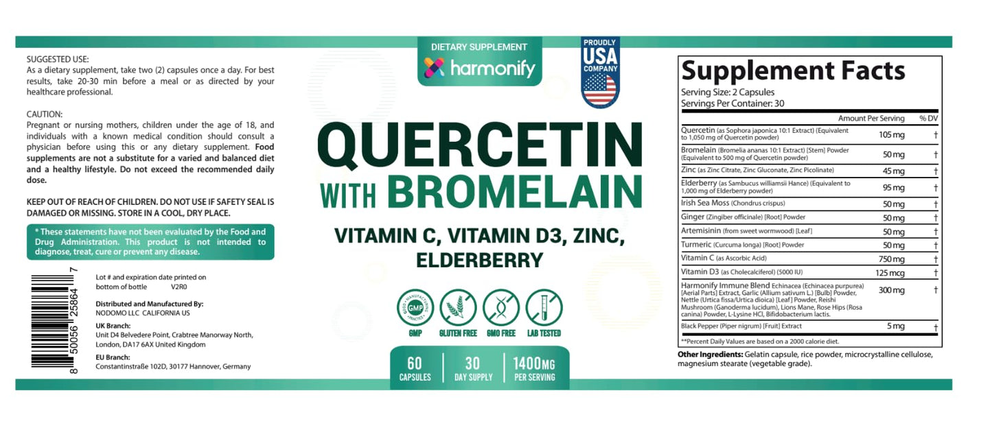 HARMONIFY Quercetin with Bromelain Capsules 60 Count