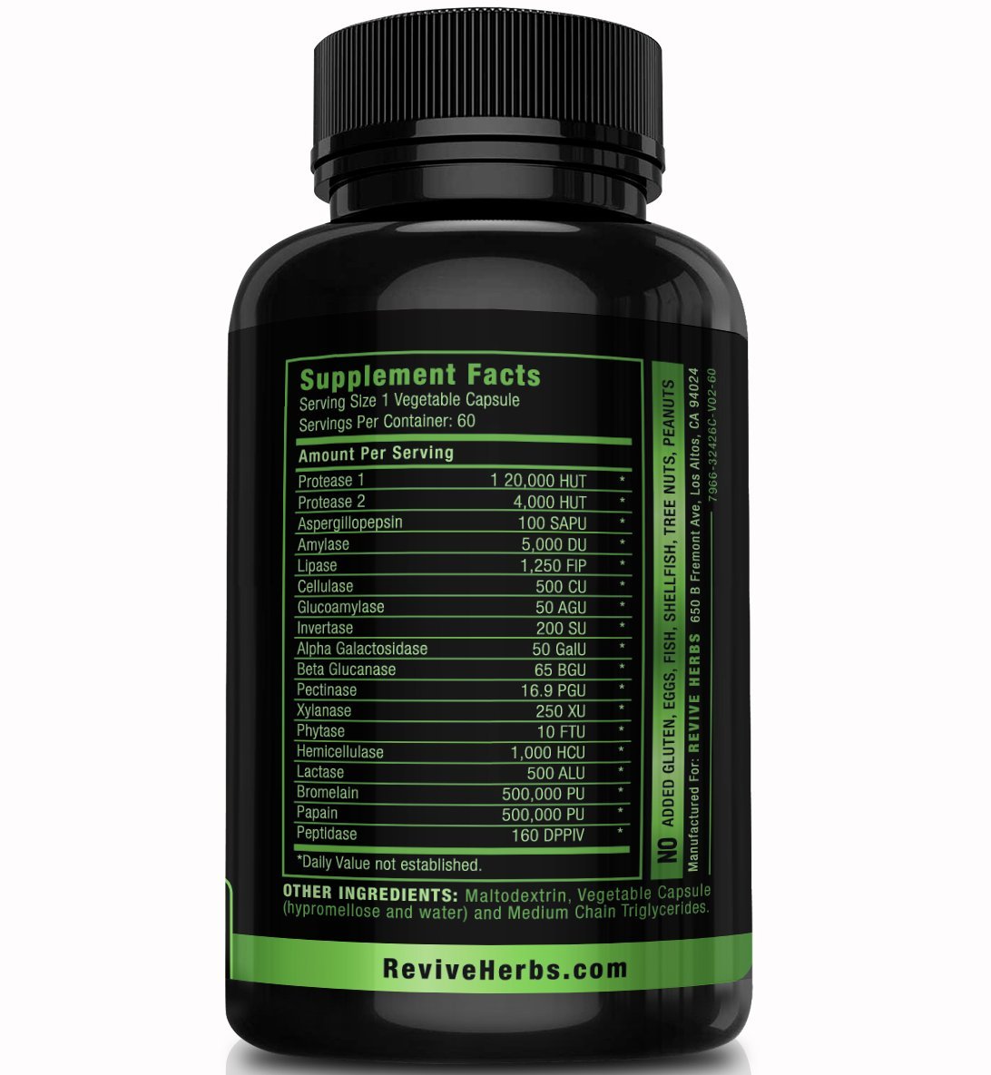 Revive Herbs Advanced Plant-Based Digestive Enzymes Capsules 60 Count