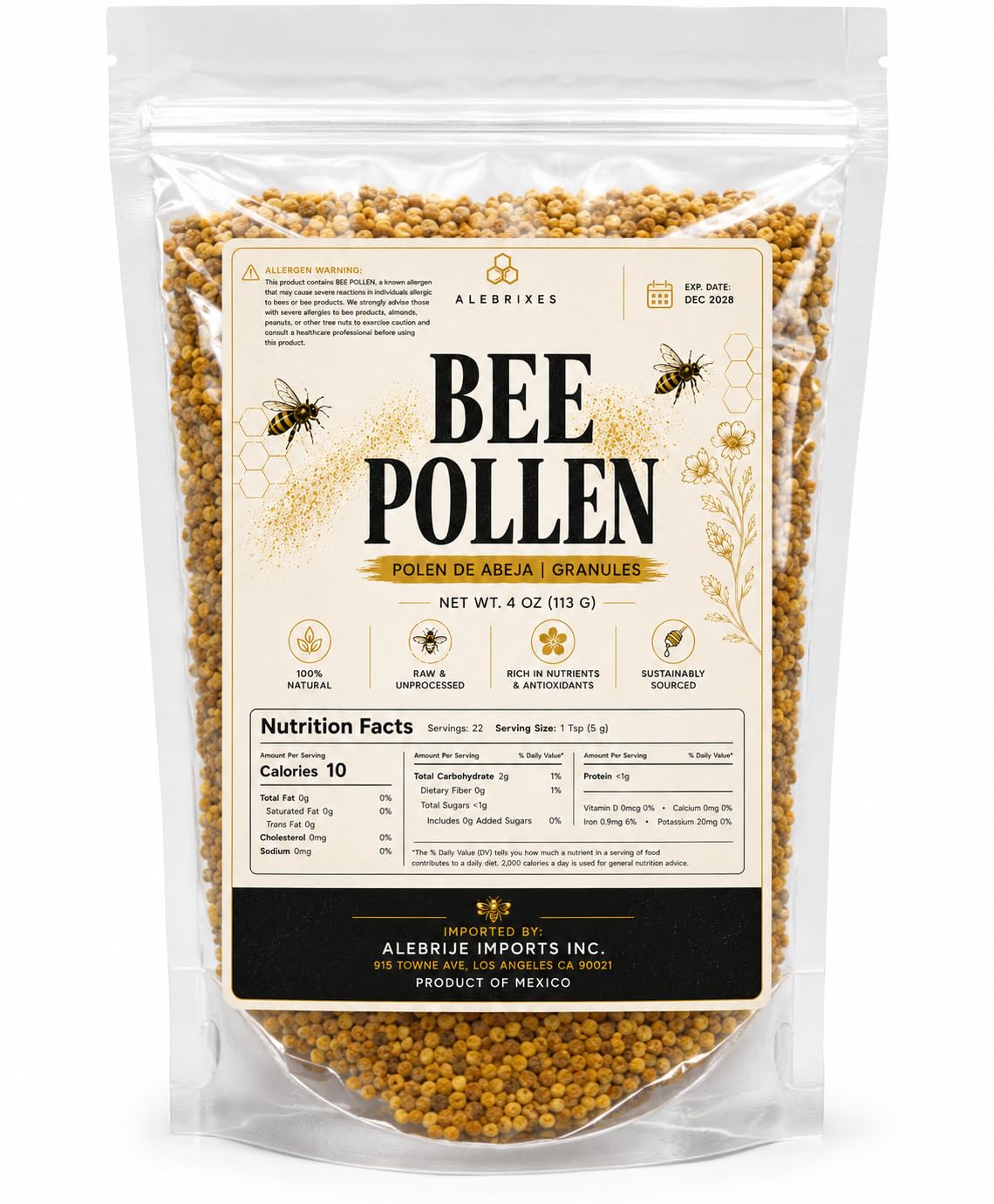 ALEBRIXES Pure Bee Pollen Powder, 4 oz