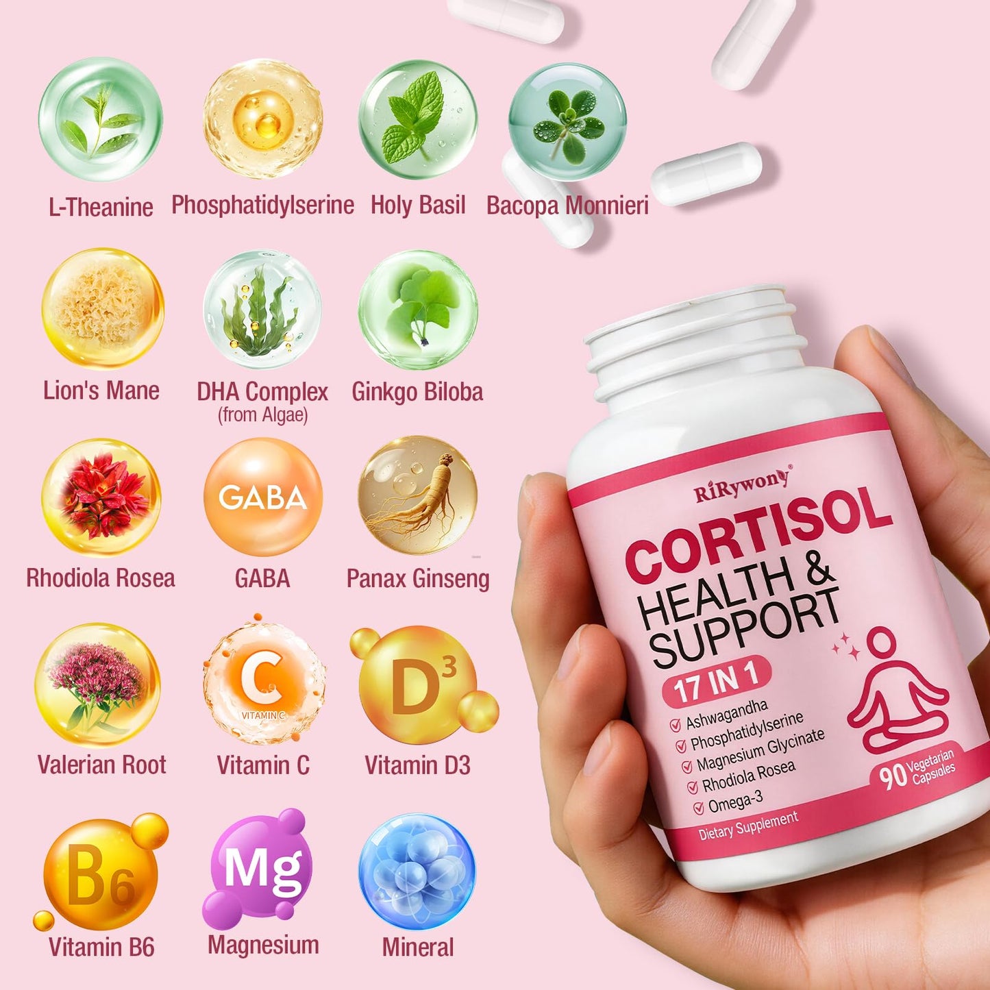 RiRywony Cortisol Supplements Capsules 90 Count
