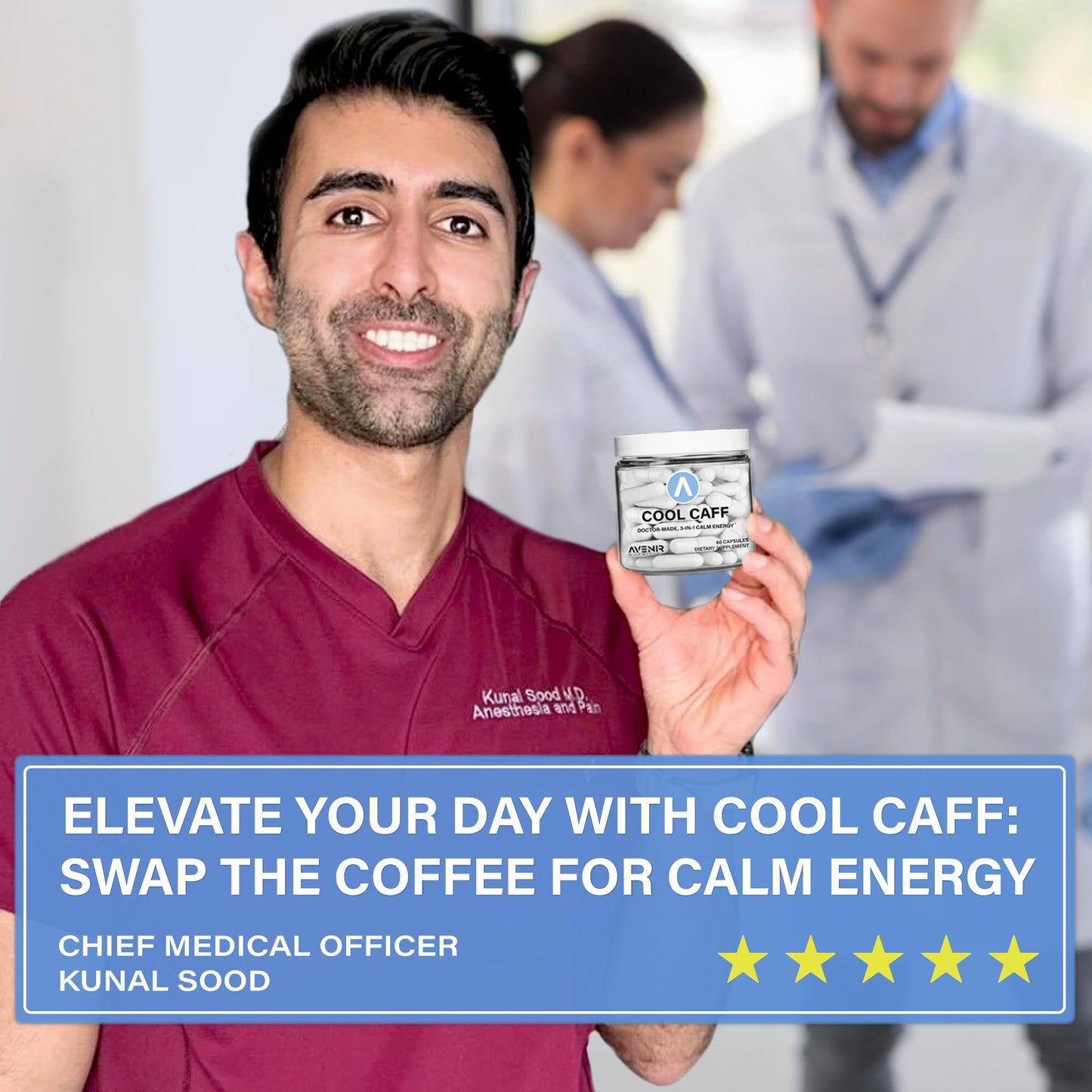 Avenir Nutrition Cool Caff Energy Supplements, L-Theanine and Caffeine - Energy Boost and Focus - Pre Workout for Women and Men, Coffee Alternative, 60 Capsules
