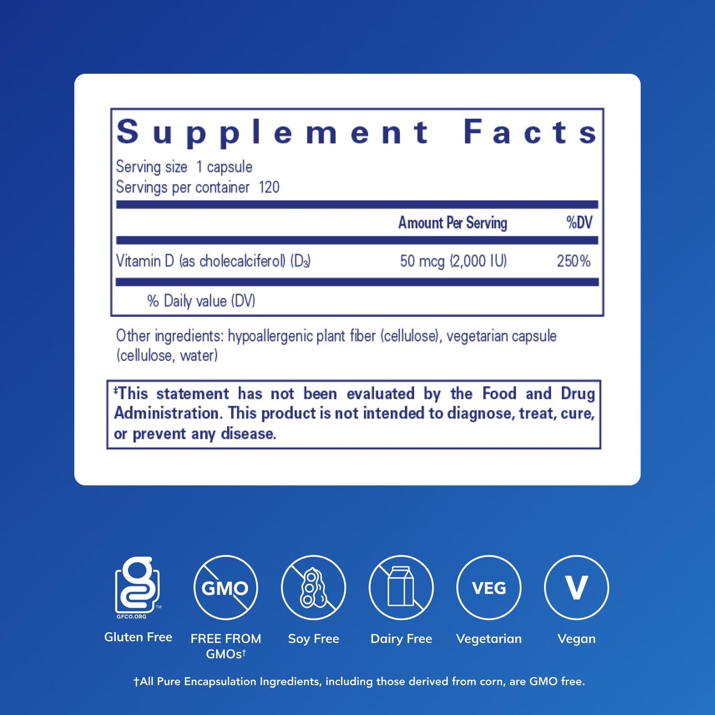 Pure Encapsulations Vitamin D3 Vegan Capsules 120 Capsules